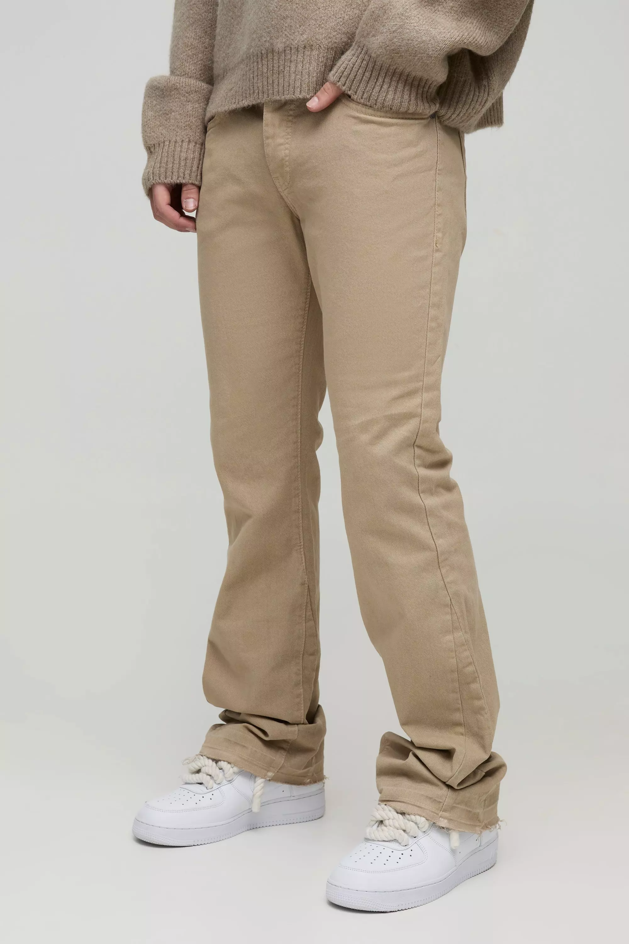 Beige Slim Flared Stacked Tonal Gusset Jeans alternative image