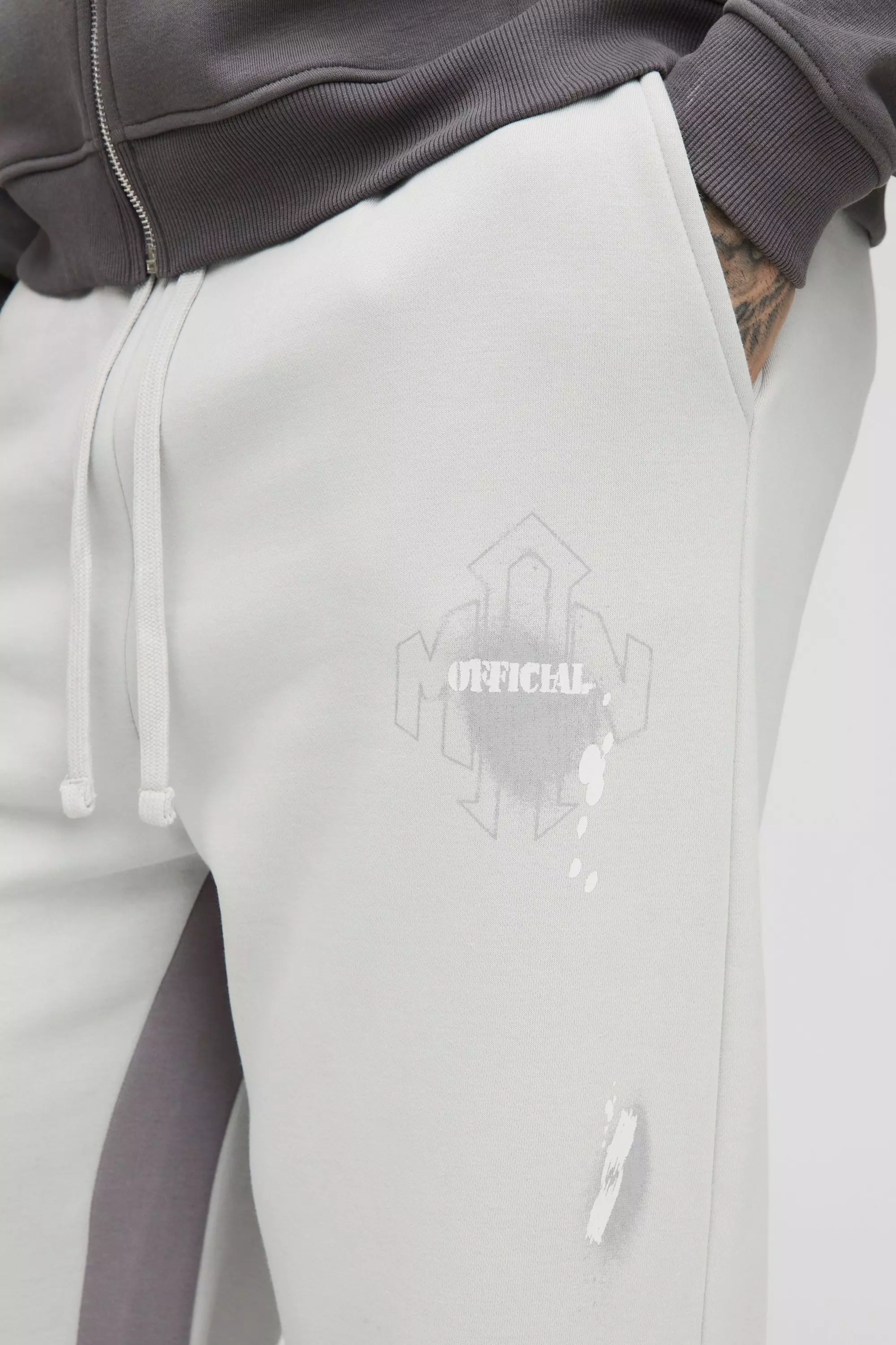 Grey Tall Relaxed Man Paint Splatter Flare Joggers alternative image