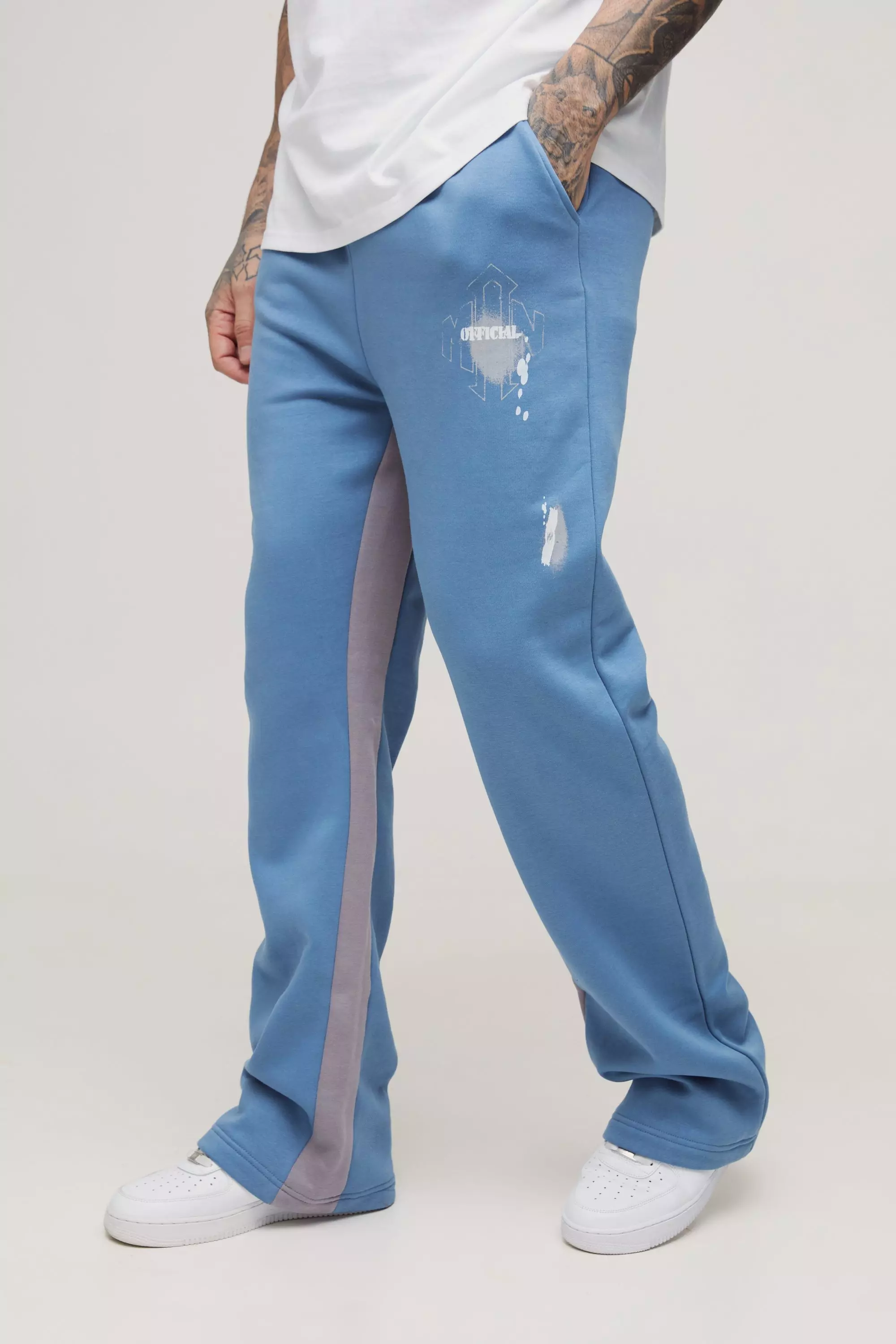 Blue Tall Relaxed Man Paint Splatter Flare Jogger