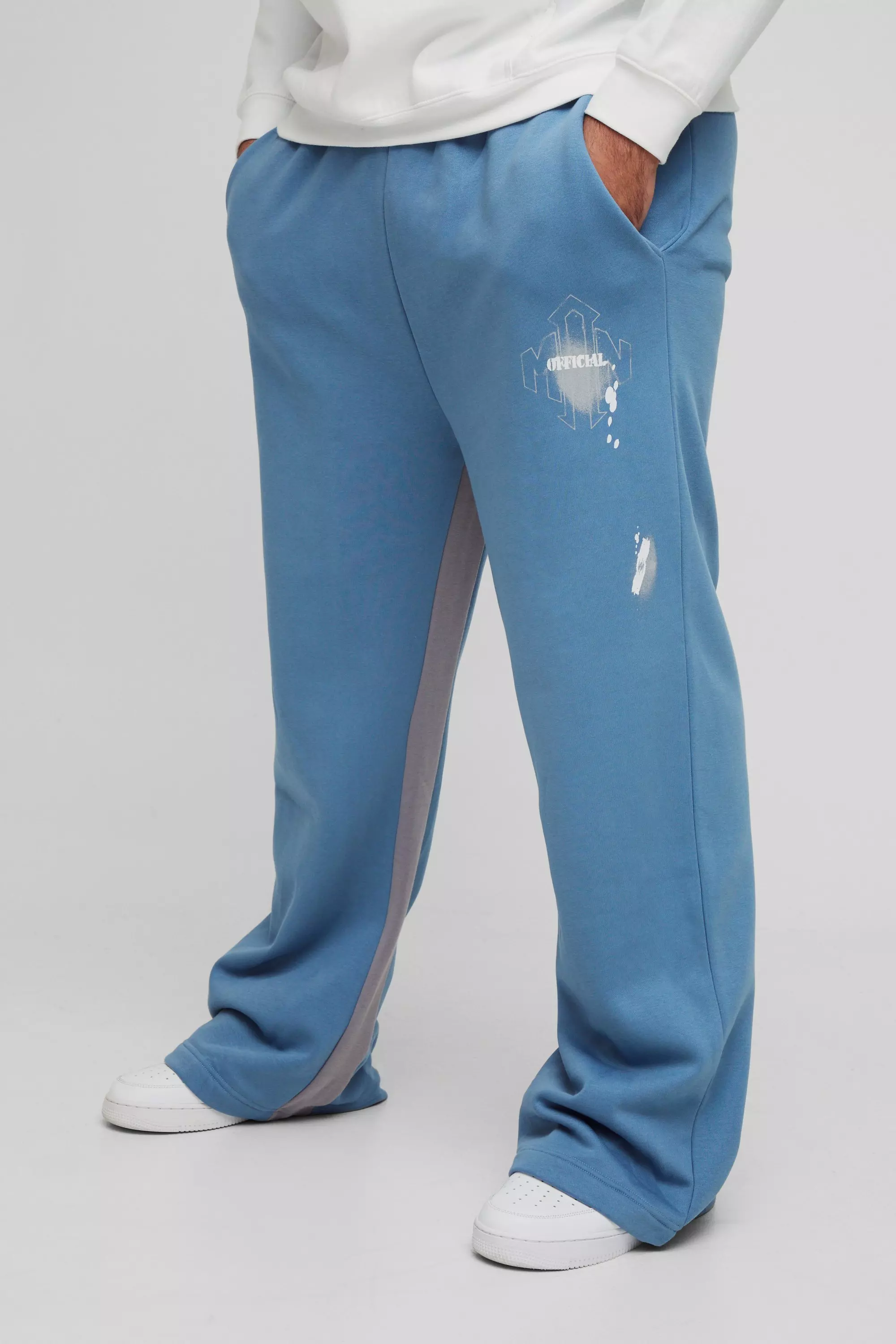 Slate blue Plus Relaxed Man Paint Splatter Flare Joggers alternative image