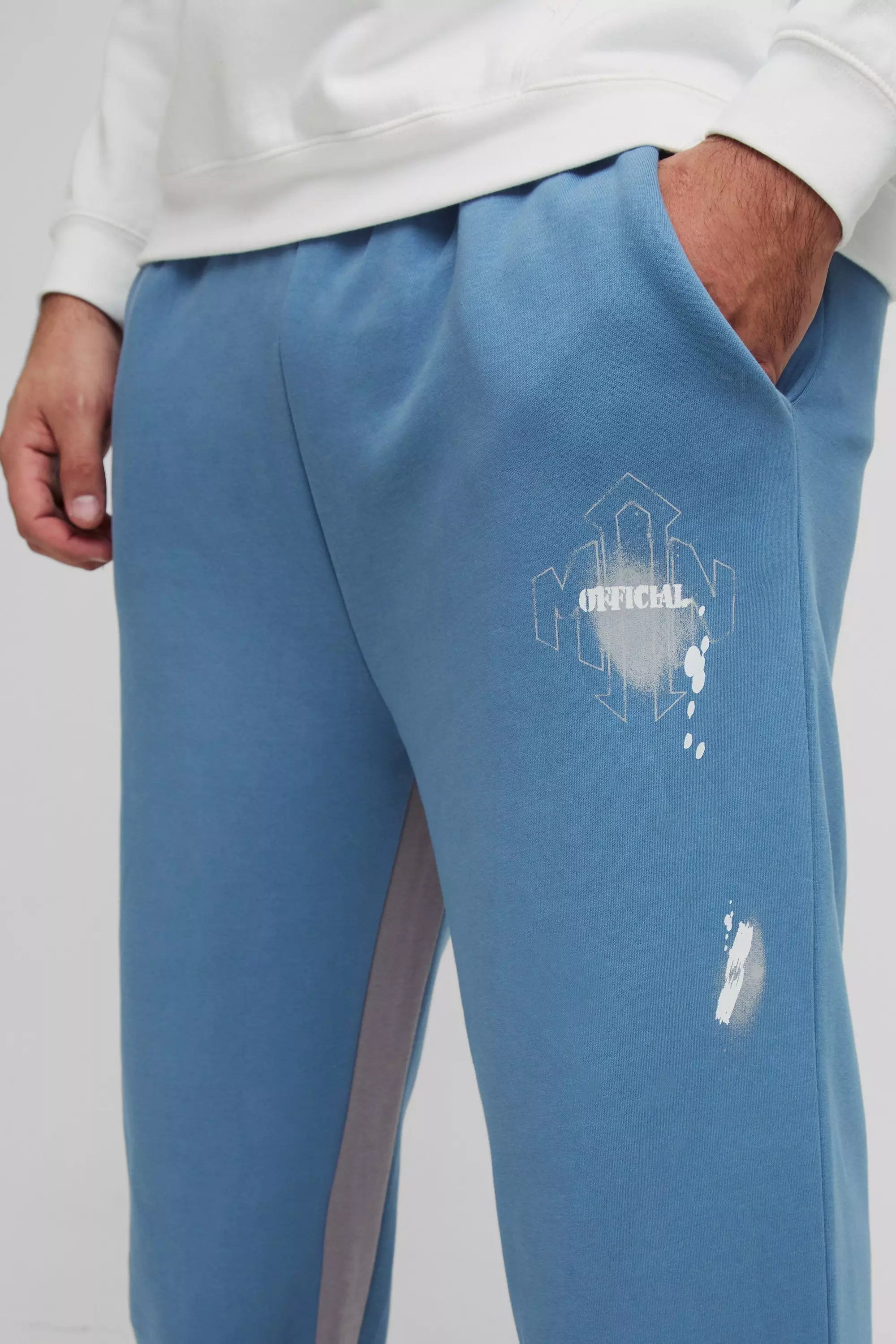 Slate blue Plus Relaxed Man Paint Splatter Flare Joggers alternative image