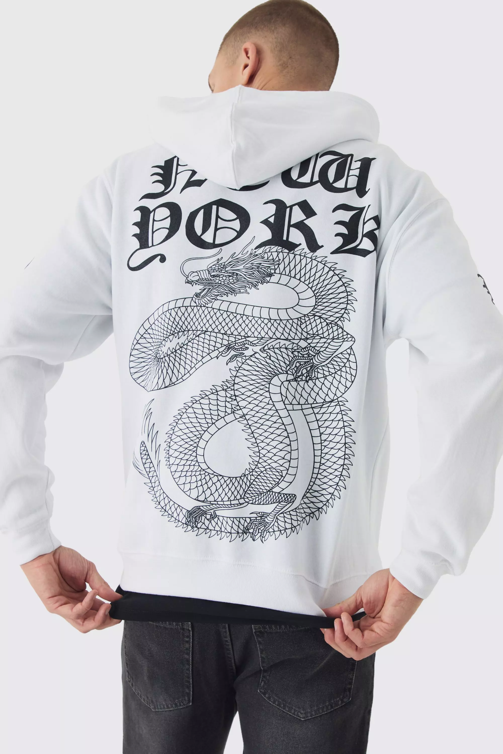 White New York Print Zip Through Hoodie