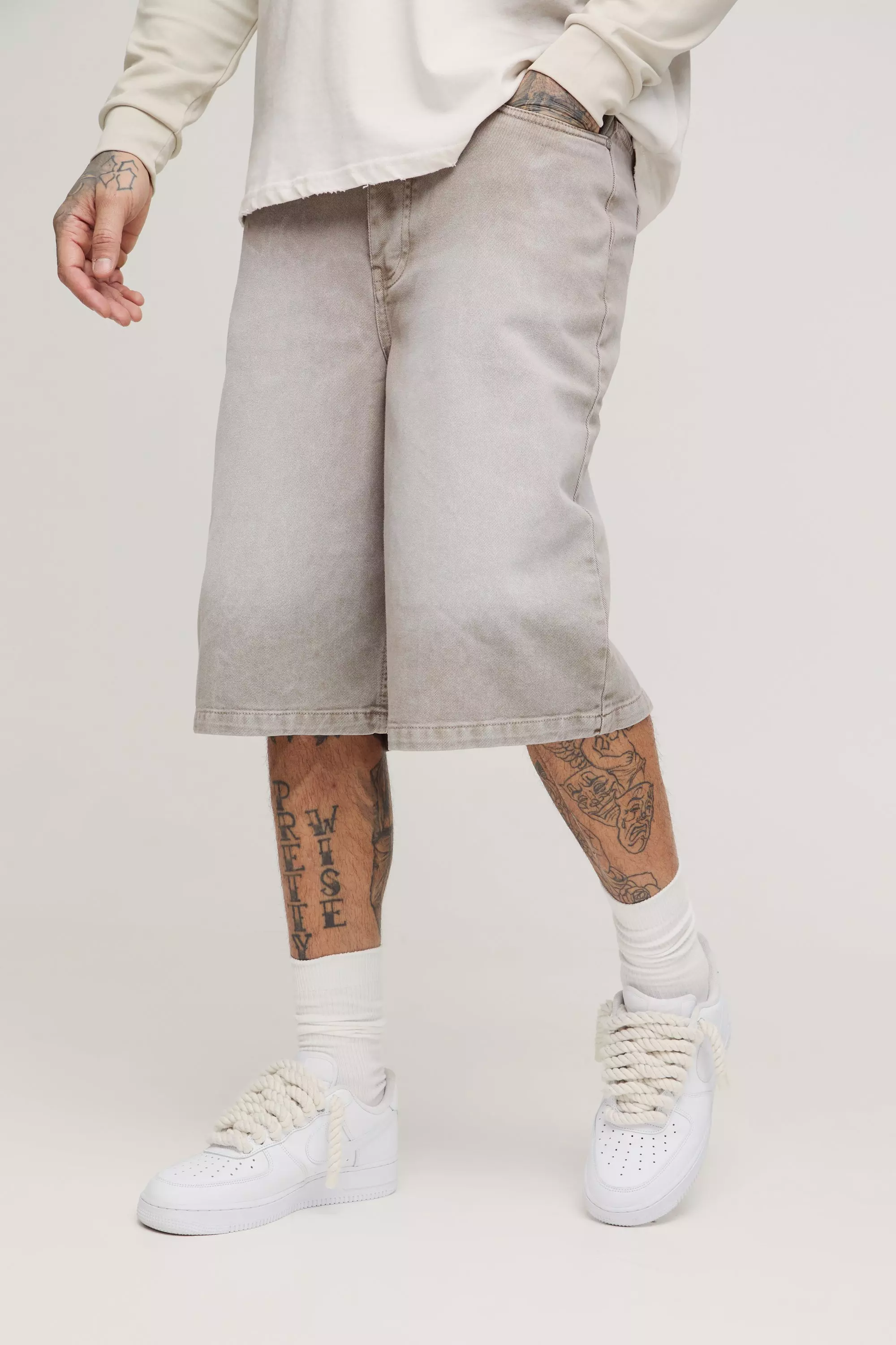 Taupe Tall Washed Relaxed Fit Jorts alternative image