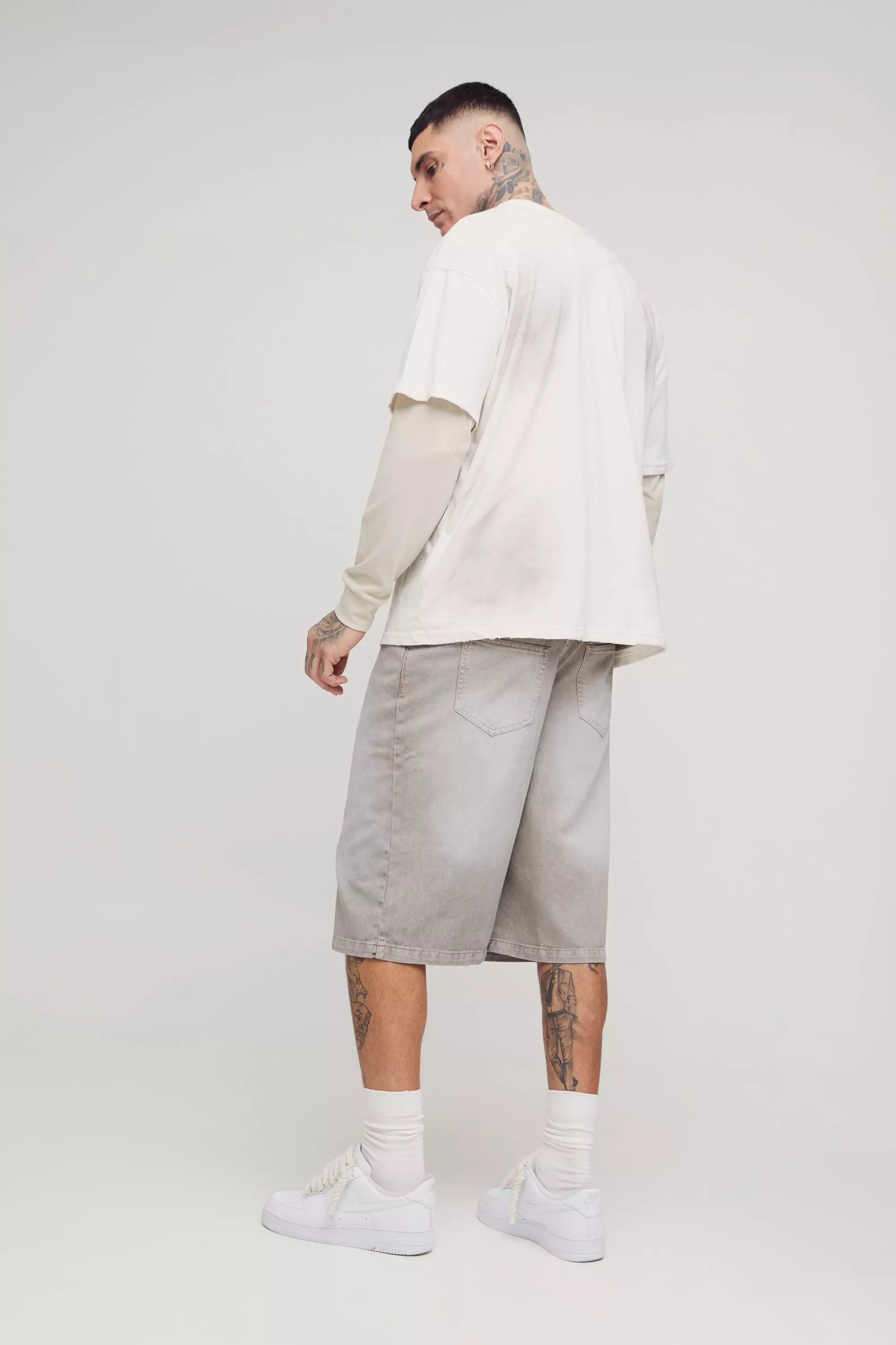 Taupe Tall Washed Relaxed Fit Jorts alternative image