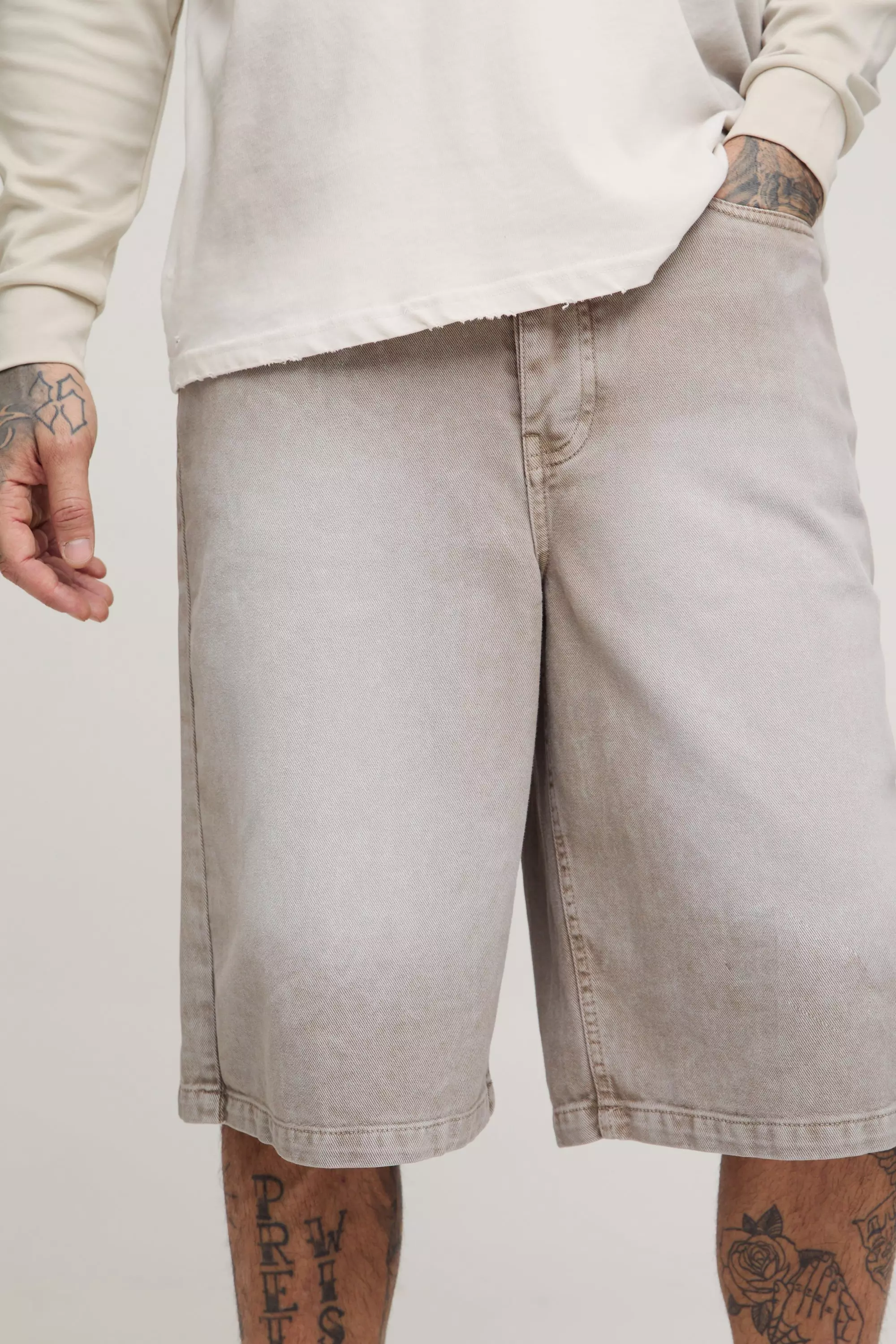 Taupe Tall Washed Relaxed Fit Jorts alternative image