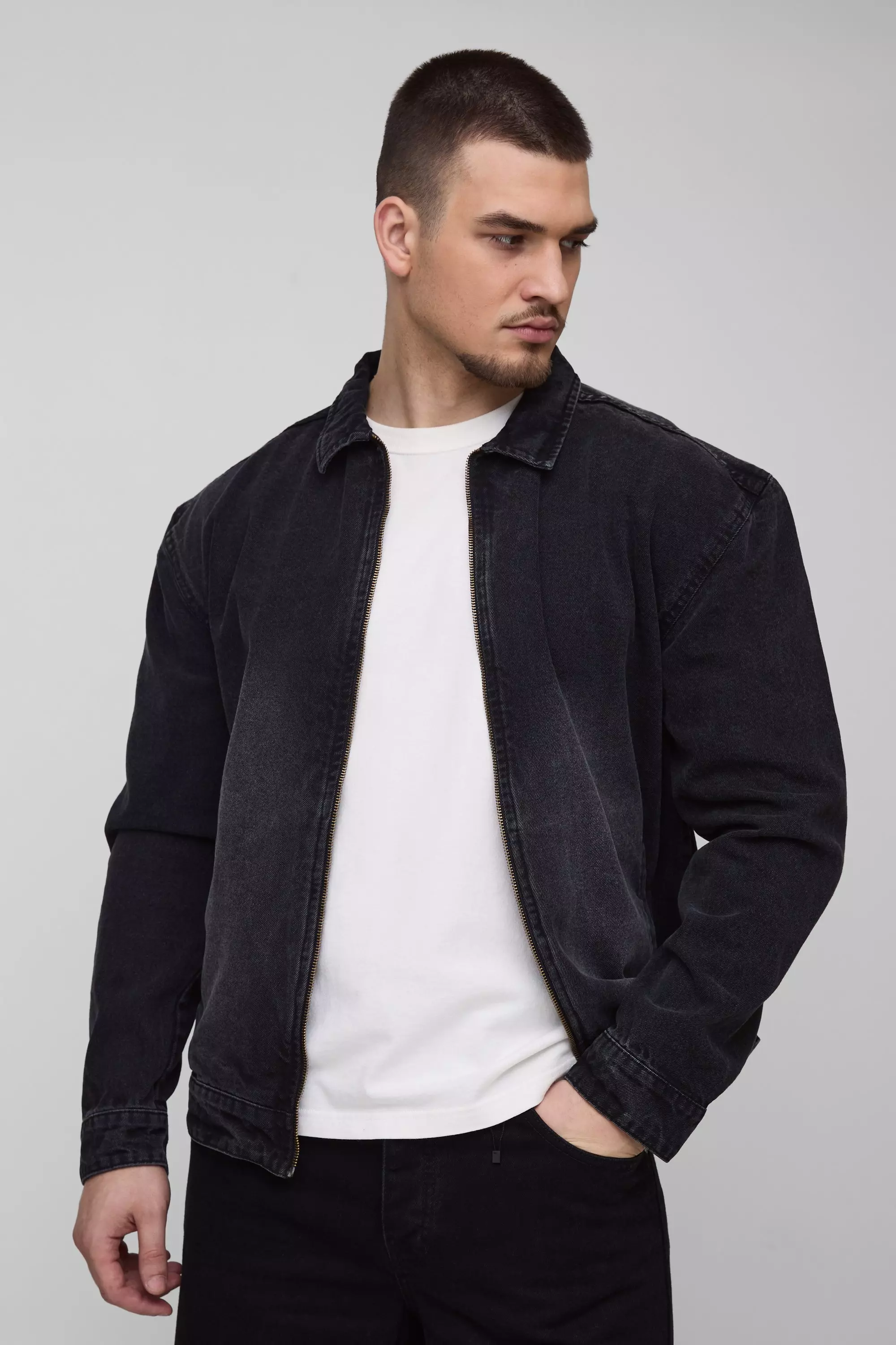 Washed black Tall Tinted Wash Zip Up Overshirt alternative image