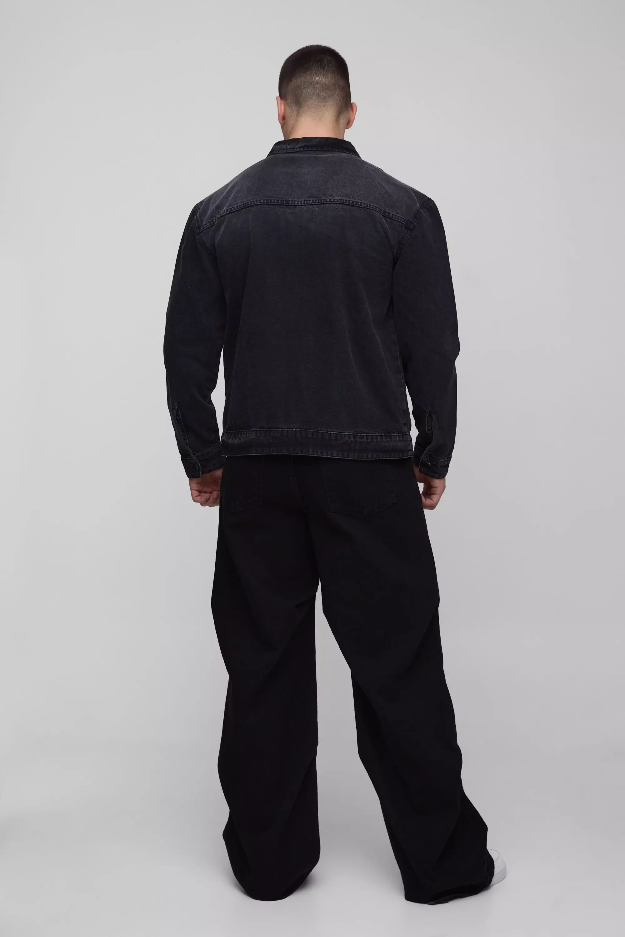 Washed black Tall Tinted Wash Zip Up Overshirt alternative image