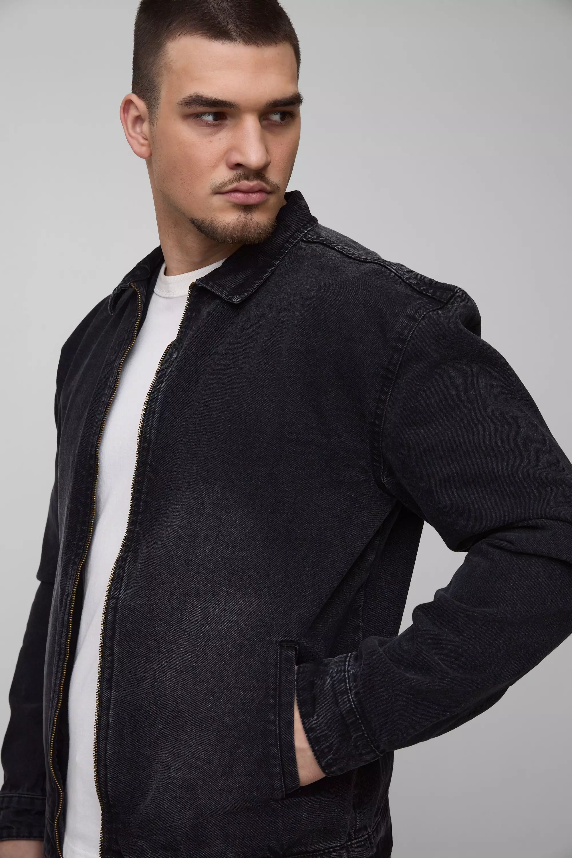 Washed black Tall Tinted Wash Zip Up Overshirt alternative image