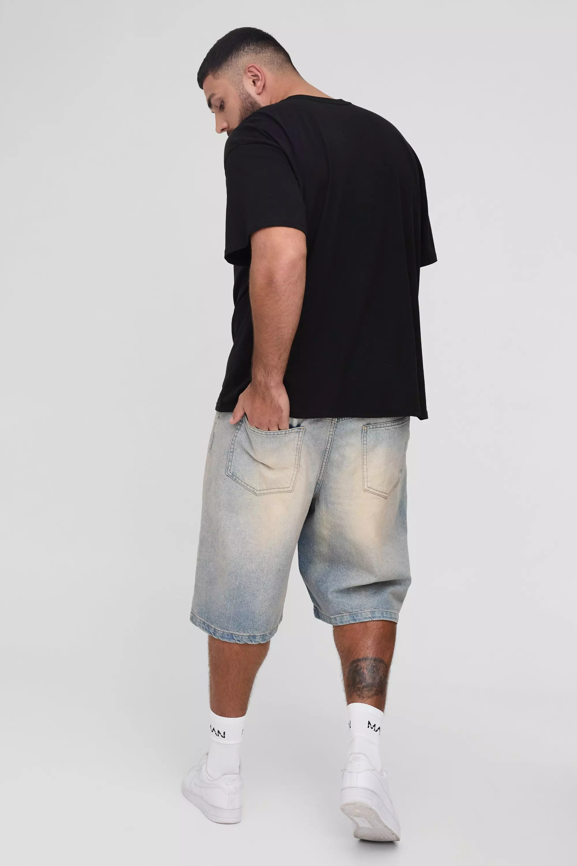 Plus Stonewash Relaxed Fit Jorts | boohooMAN USA