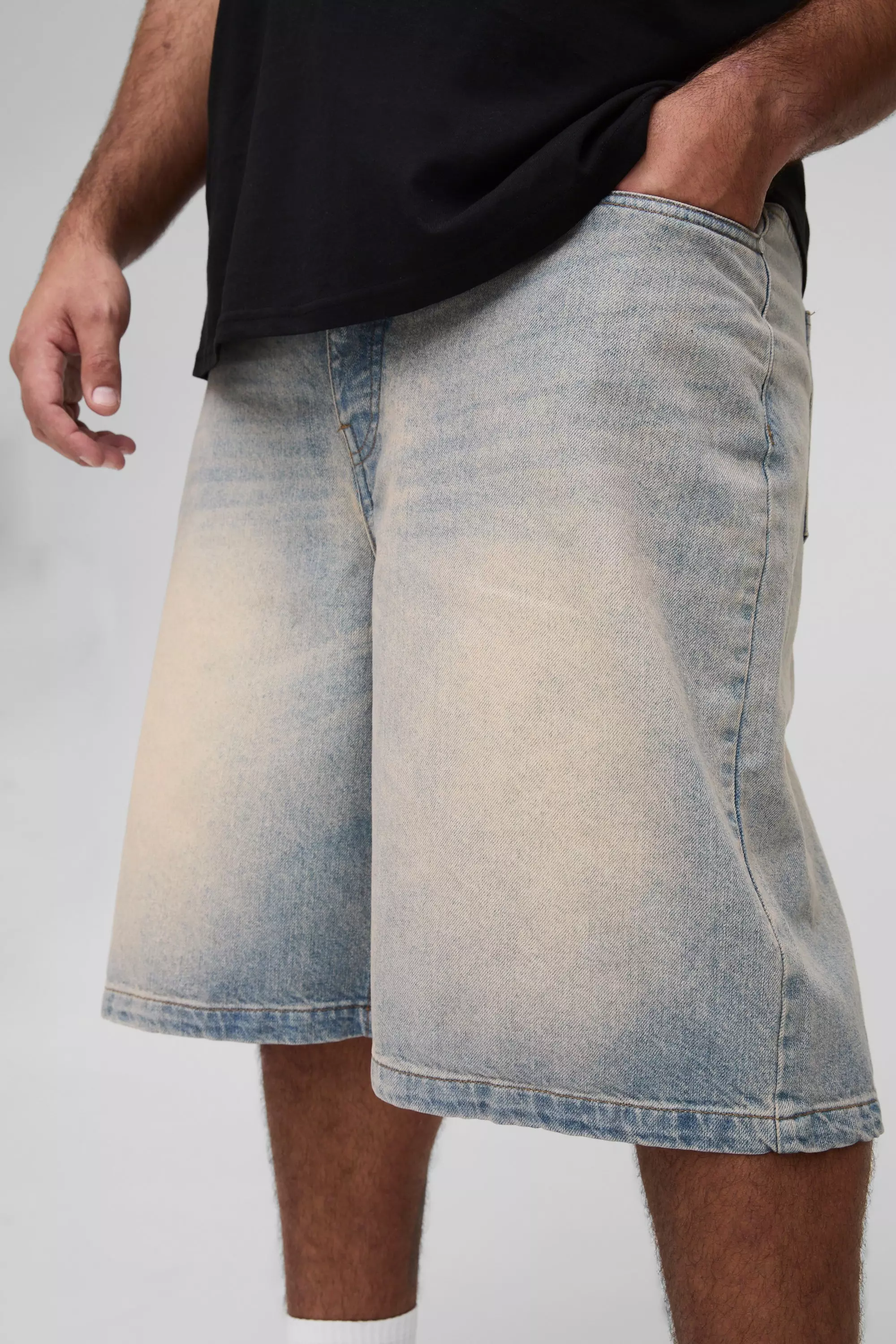 Plus Stonewash Relaxed Fit Jorts | boohooMAN USA