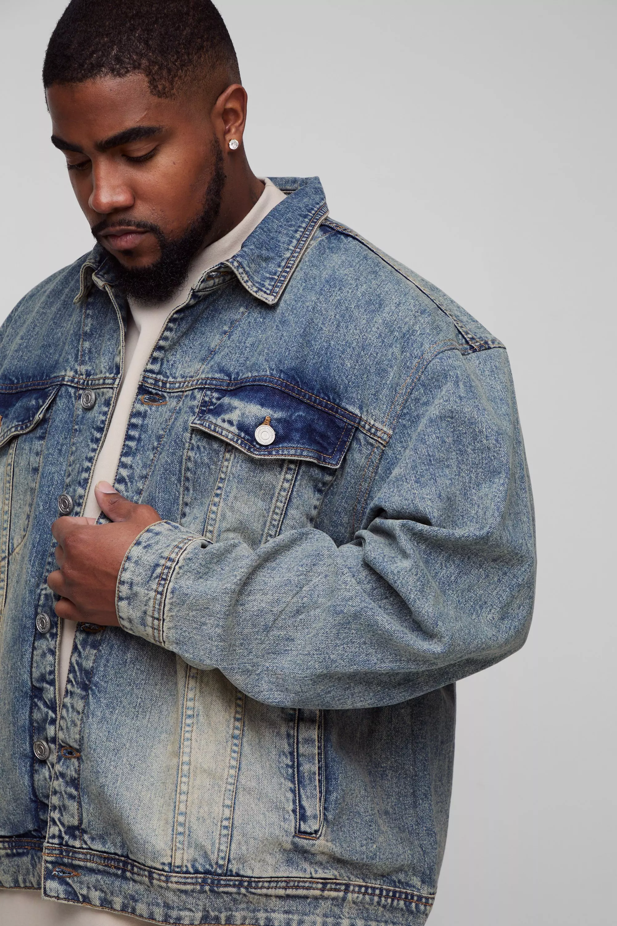 Plus Stonewash Boxy Oversized Denim Jacket alternative image