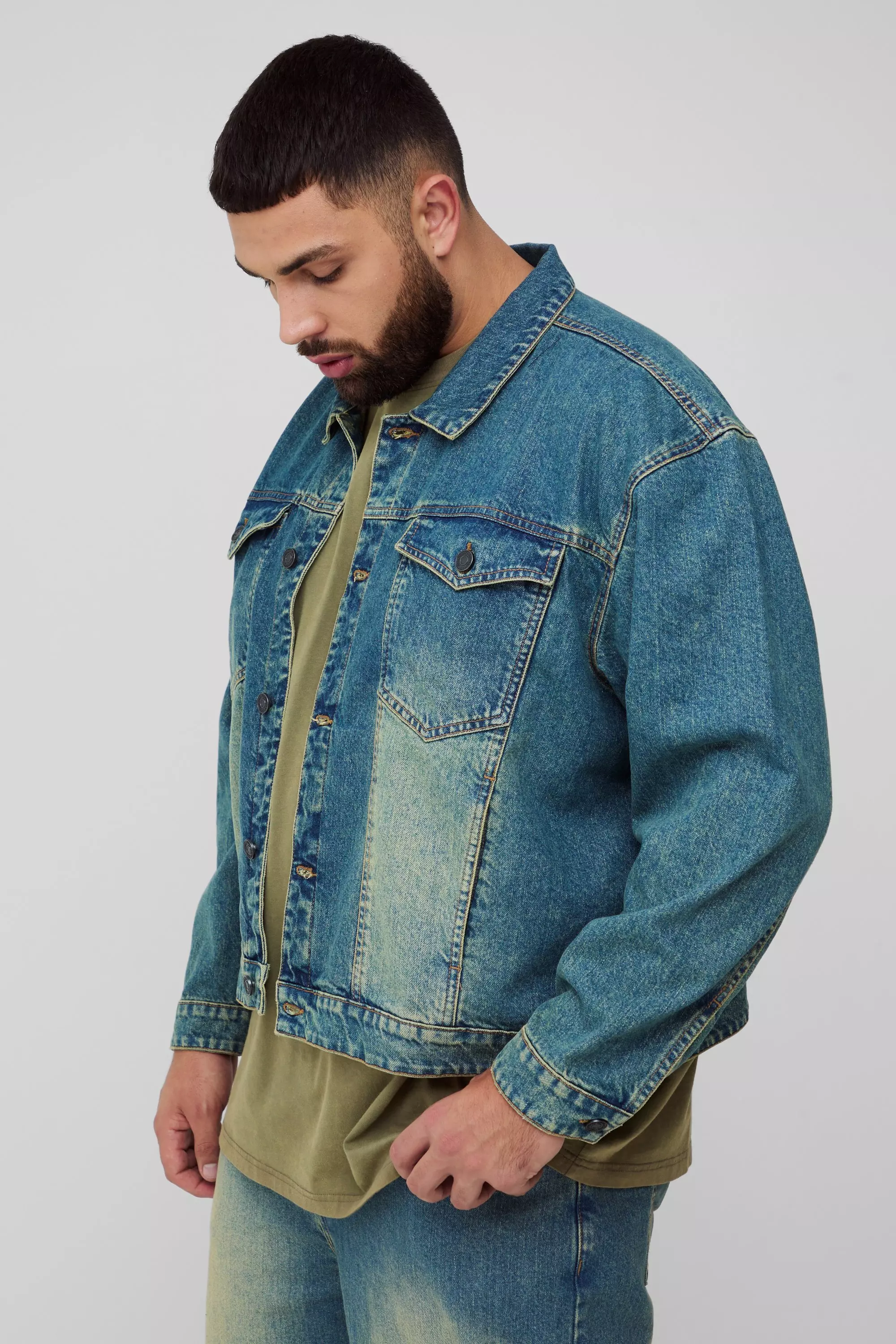 Plus kastige zerrissene Oversize Jeansjacke, Green alternatives Bild