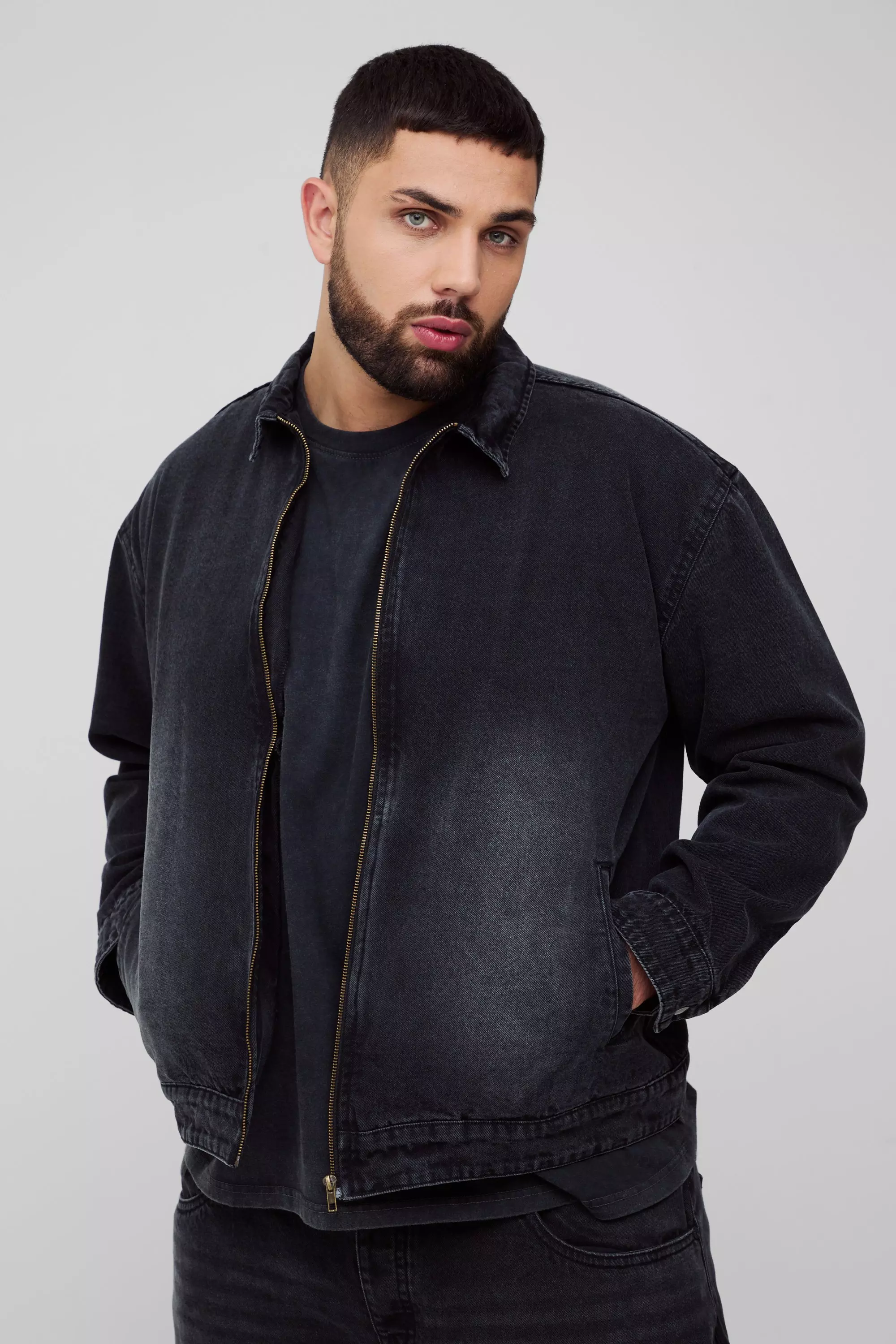 Washed black Plus Tinted Wash Zip Up Overshirt alternative image