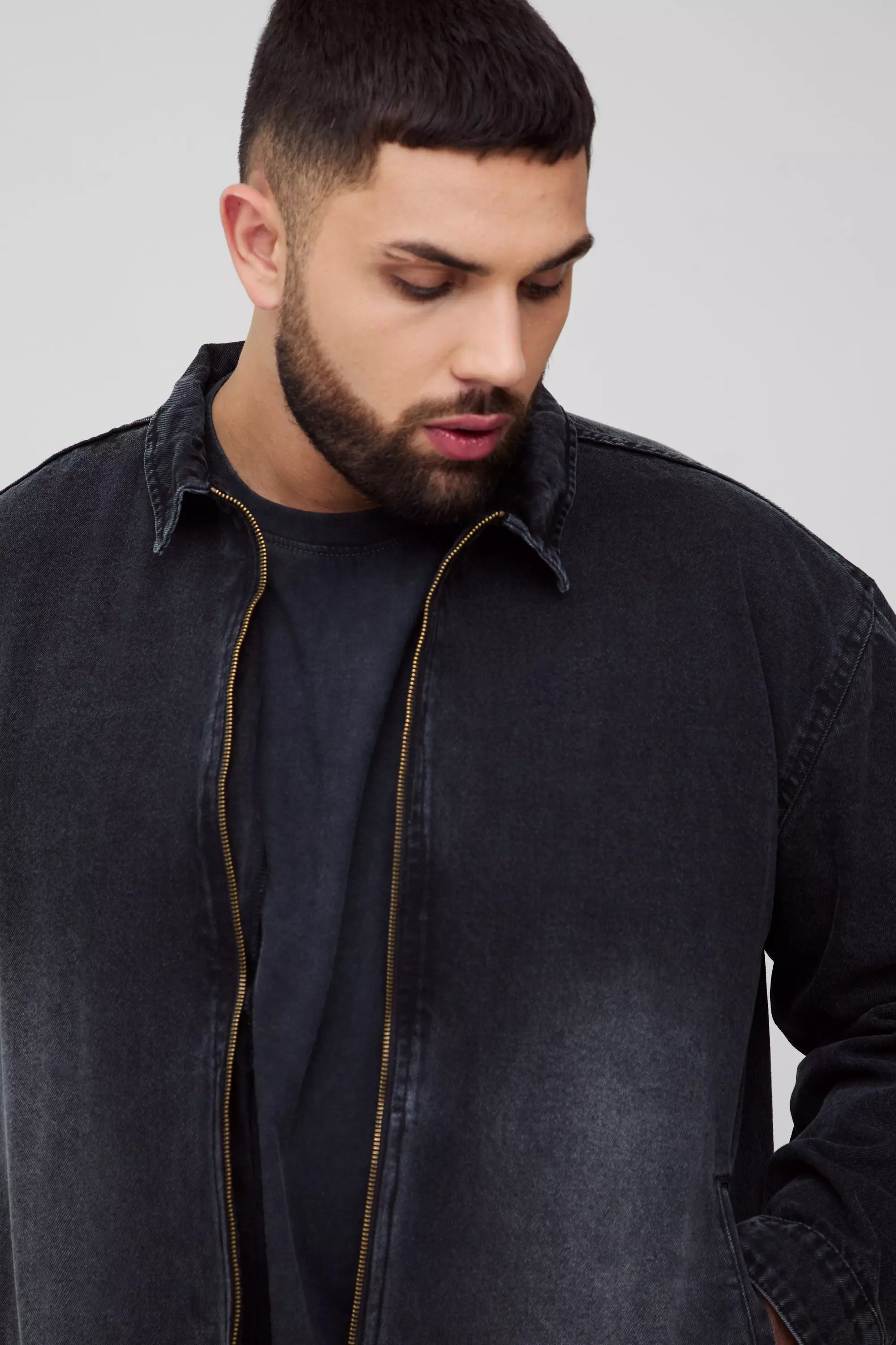 Washed black Plus Tinted Wash Zip Up Overshirt alternative image