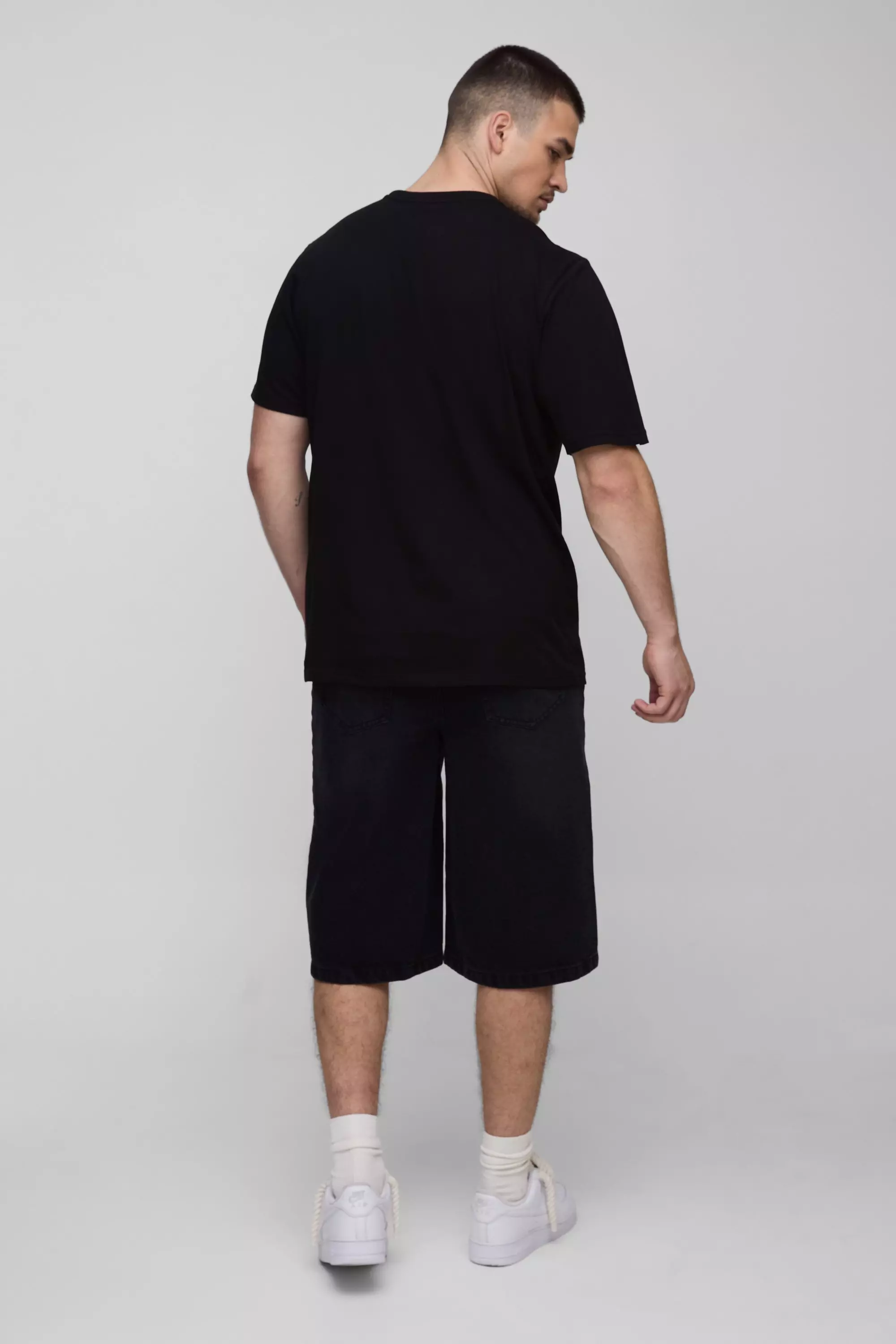 Washed black Tall Relaxed Fit Jorts with Pleat Waist Detail alternative image