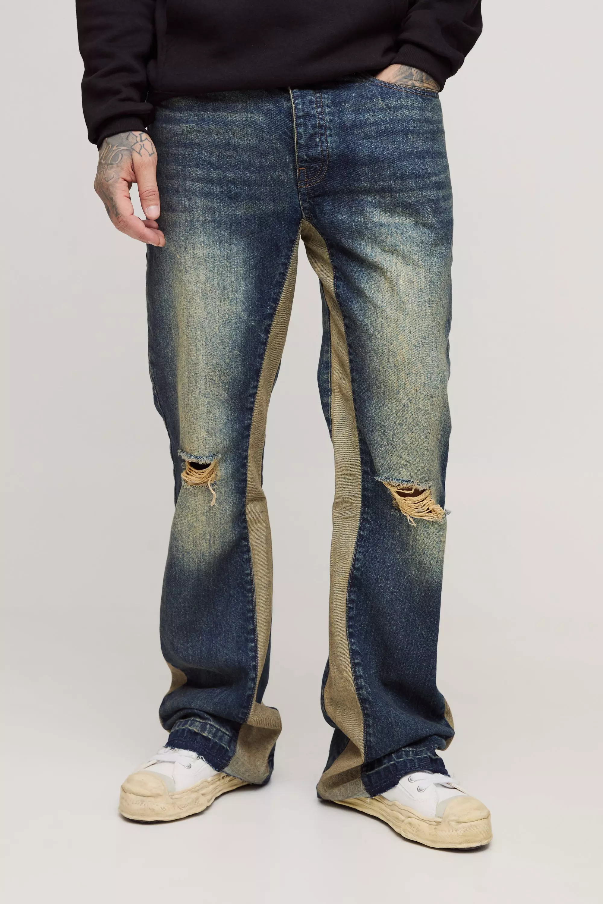 Tall - Jean flare large déchiré au genou, Antique wash autre image