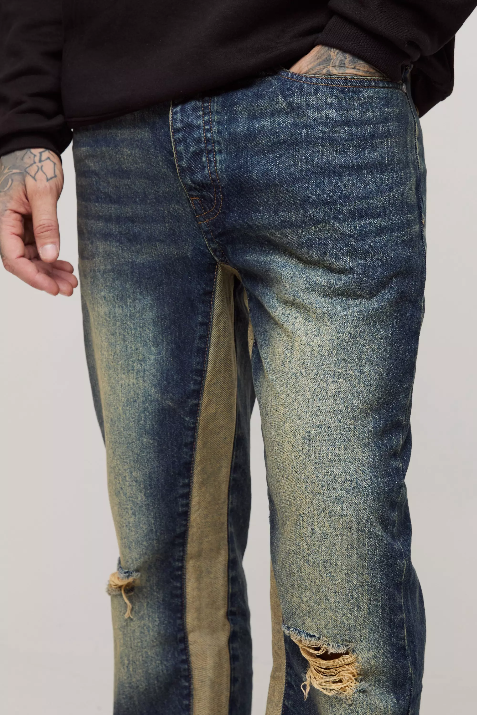 Tall - Jean flare large déchiré au genou, Antique wash autre image