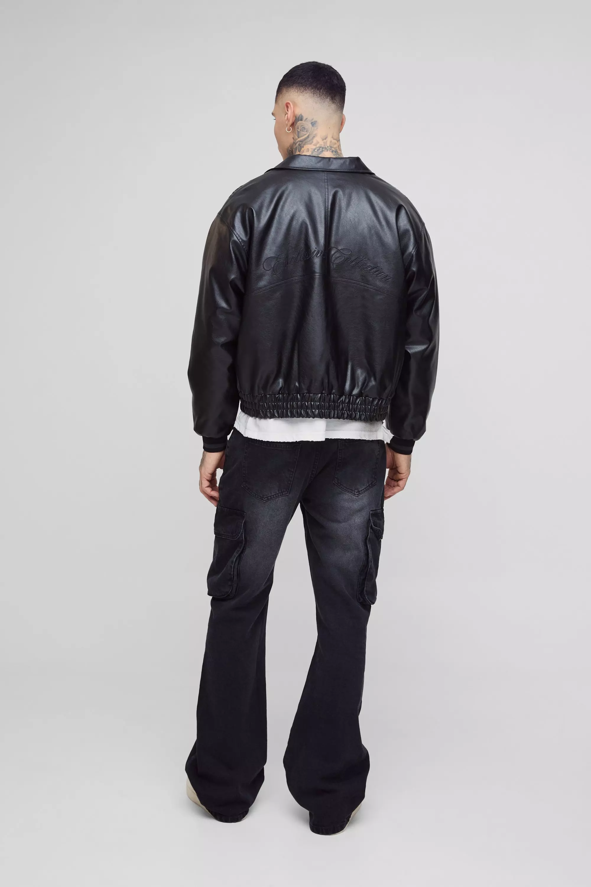 Washed black Tall Relaxed Rigid Flare Cargo Jeans alternative image
