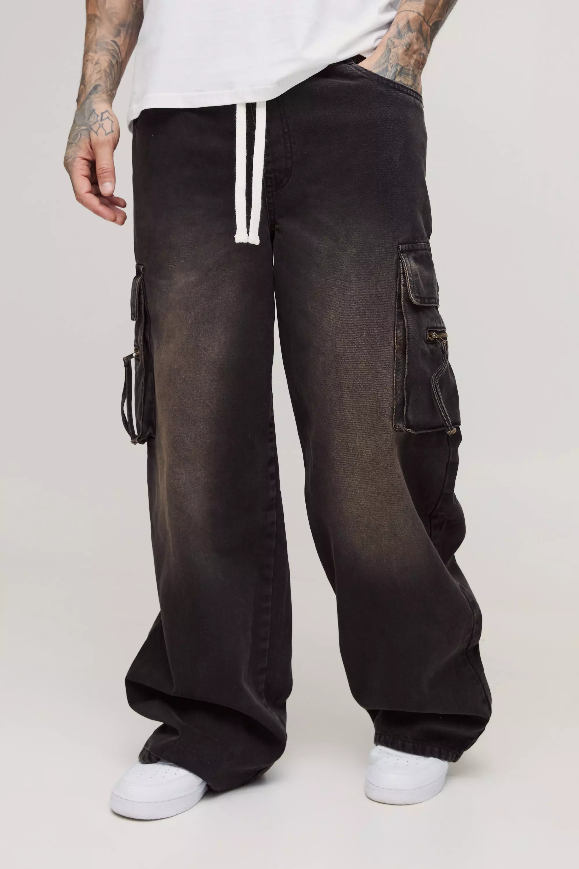 Tall Baggy Rigid Cargo Jeans Brown