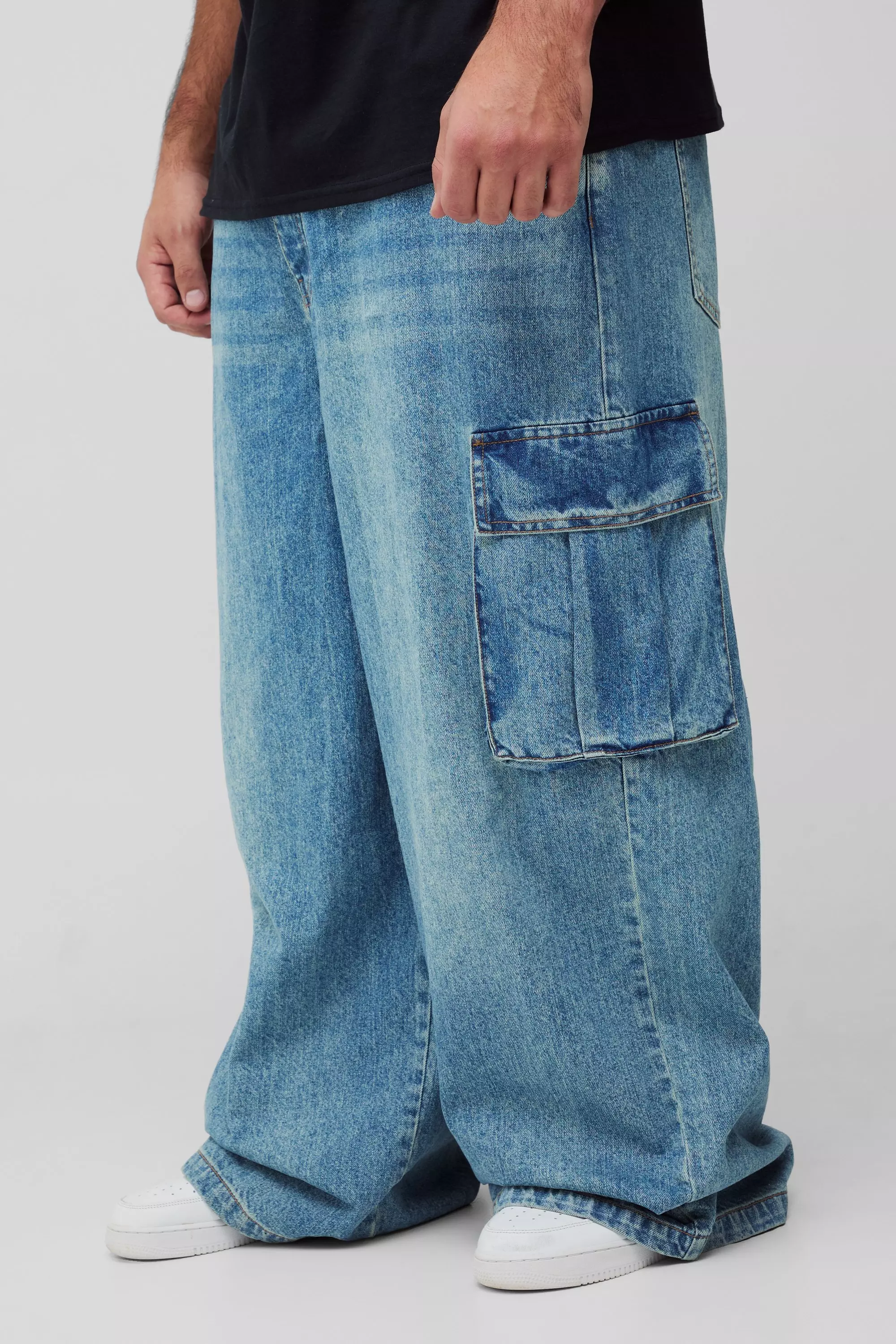 Grande taille - Jean cargo à détails pincés, Antique blue autre image