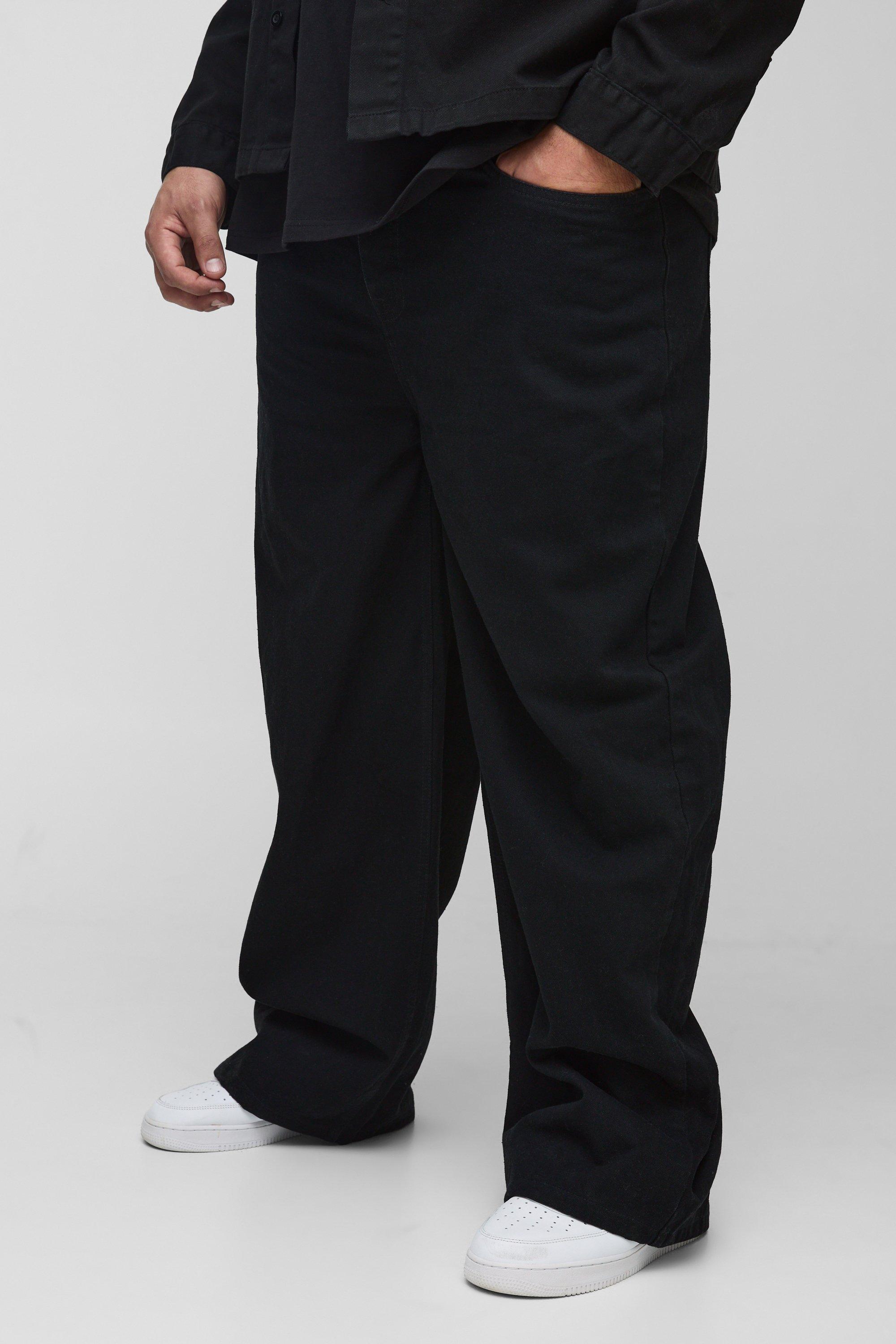 Plus Relaxed Fit Rigid Jeans with Pleat Waist Detail | boohooMAN USA