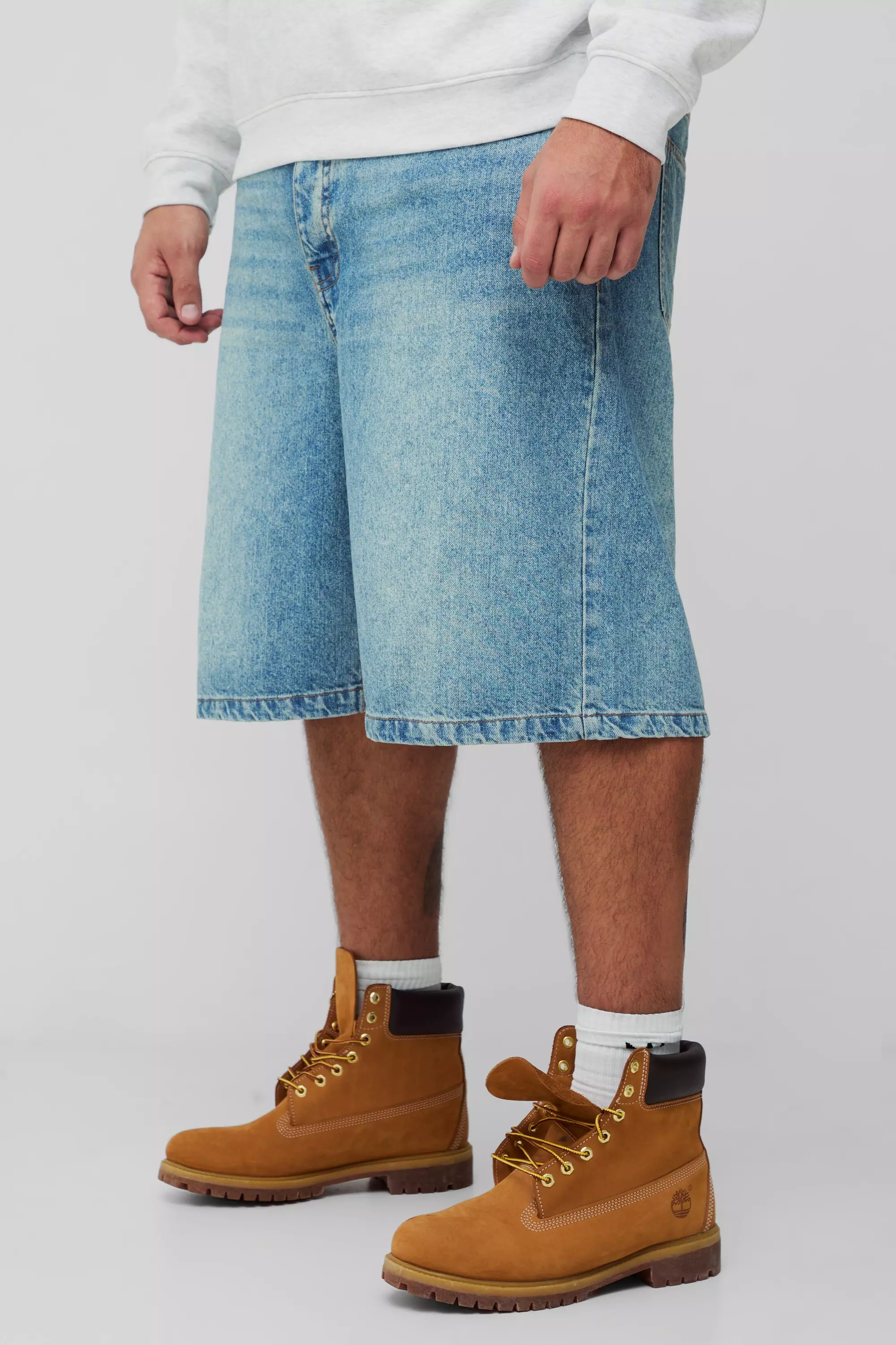 Blue Plus Relaxed Fit Jorts with Pleat Waist Detail