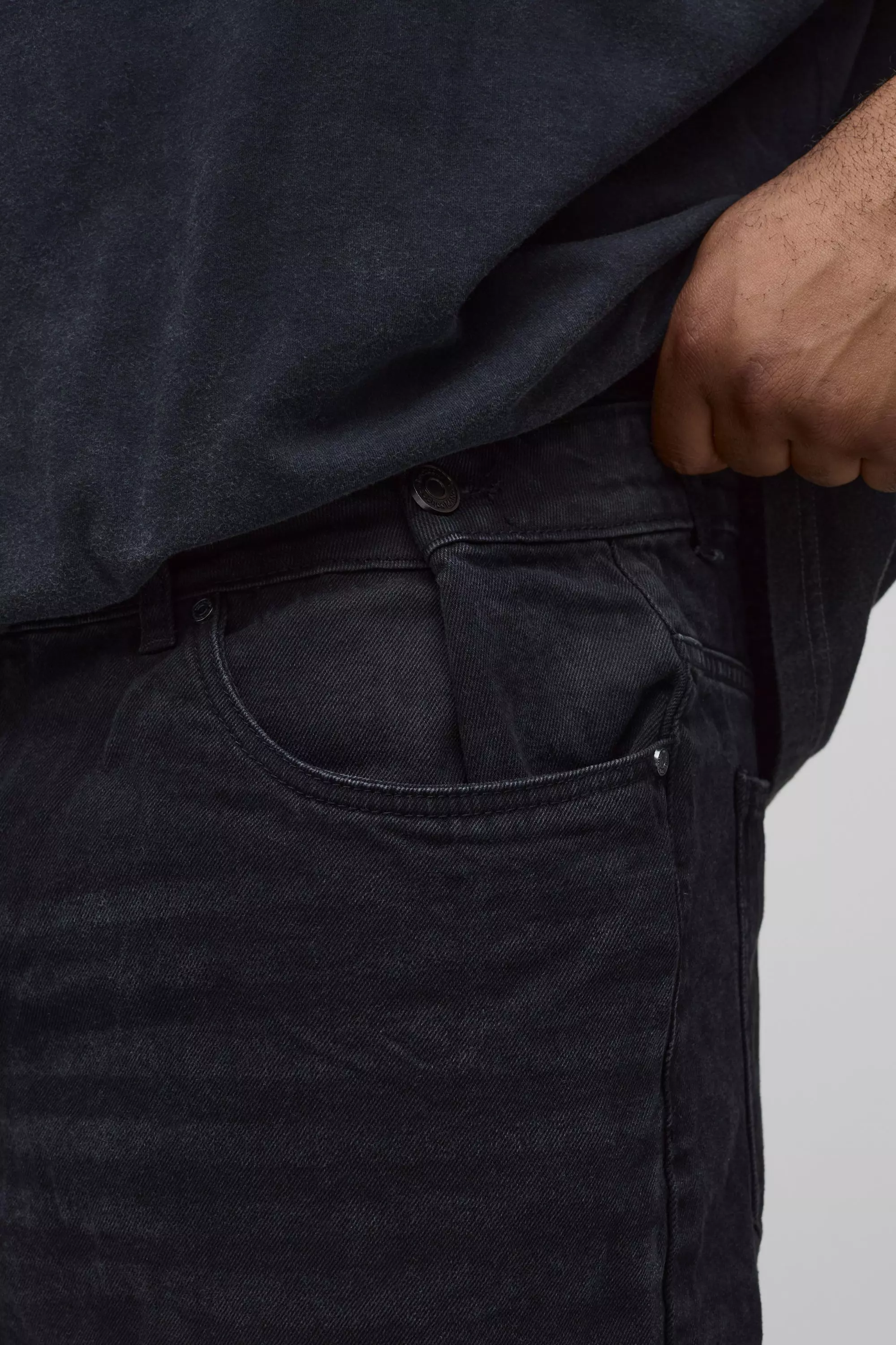 Washed black Plus Relaxed Fit Jorts with Pleat Waist Detail alternative image