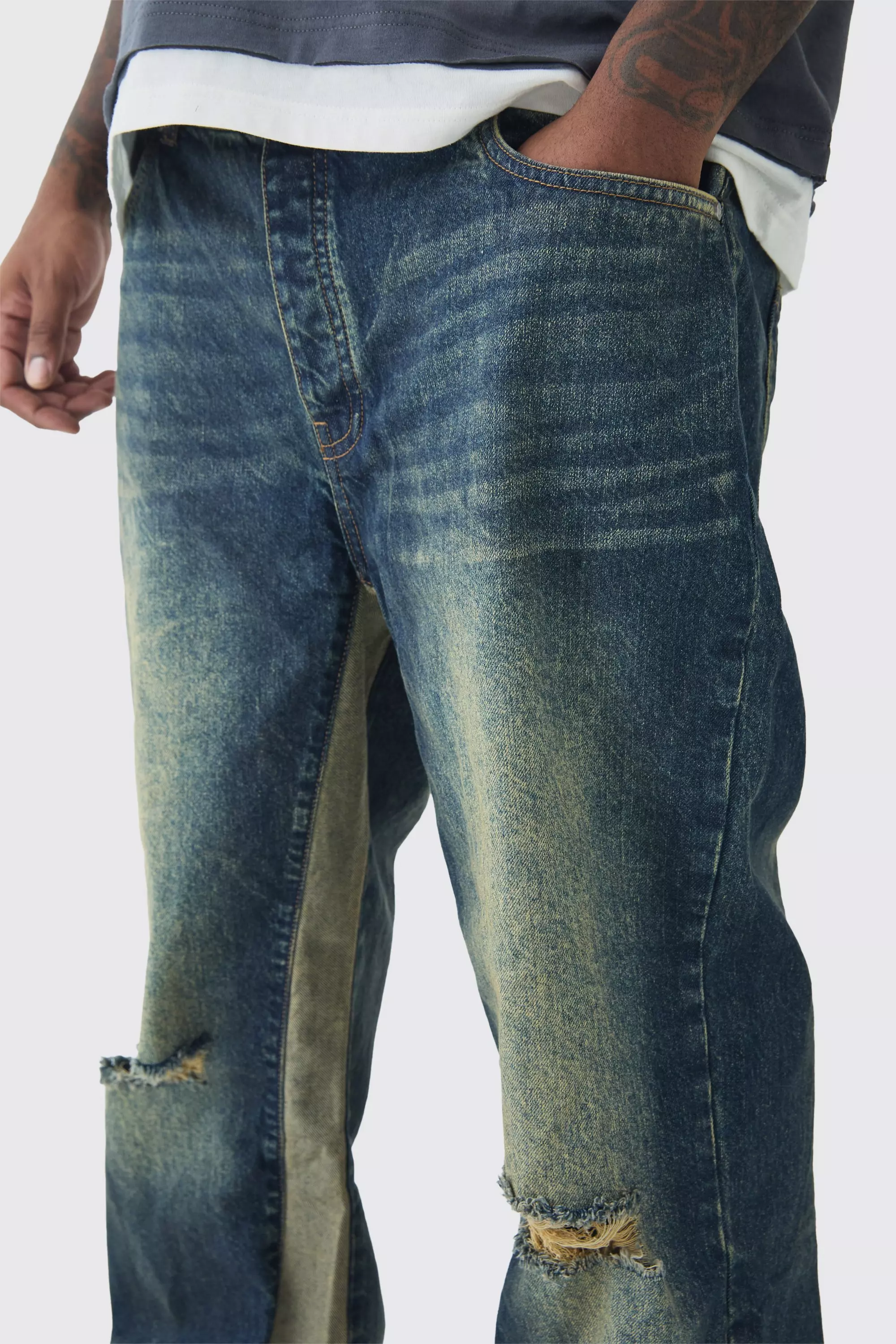 Grande taille - Jean flare large déchiré, Antique wash autre image