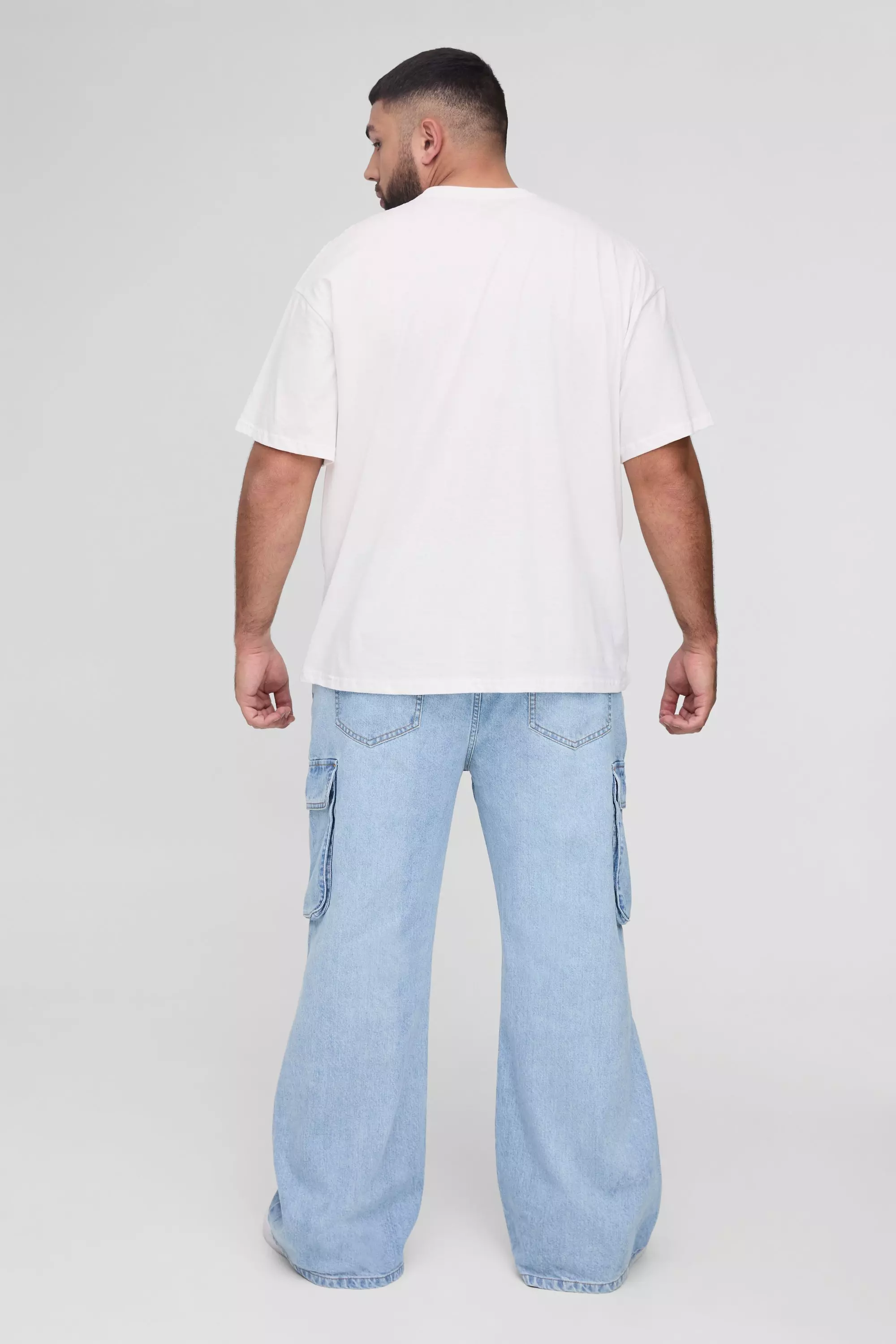 Light blue Plus Relaxed Rigid Flare Cargo Jeans alternative image