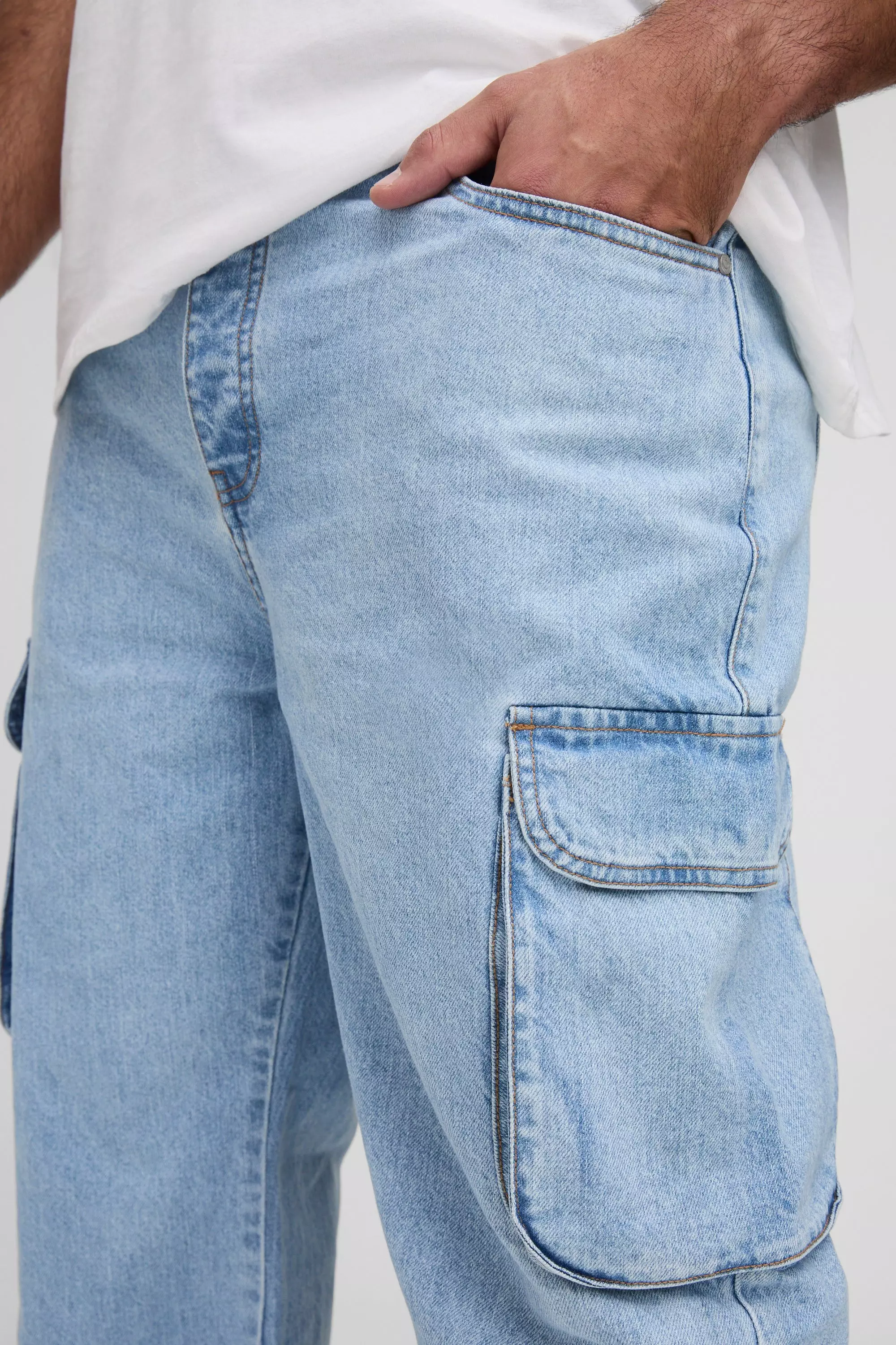 Light blue Plus Relaxed Rigid Flare Cargo Jeans alternative image