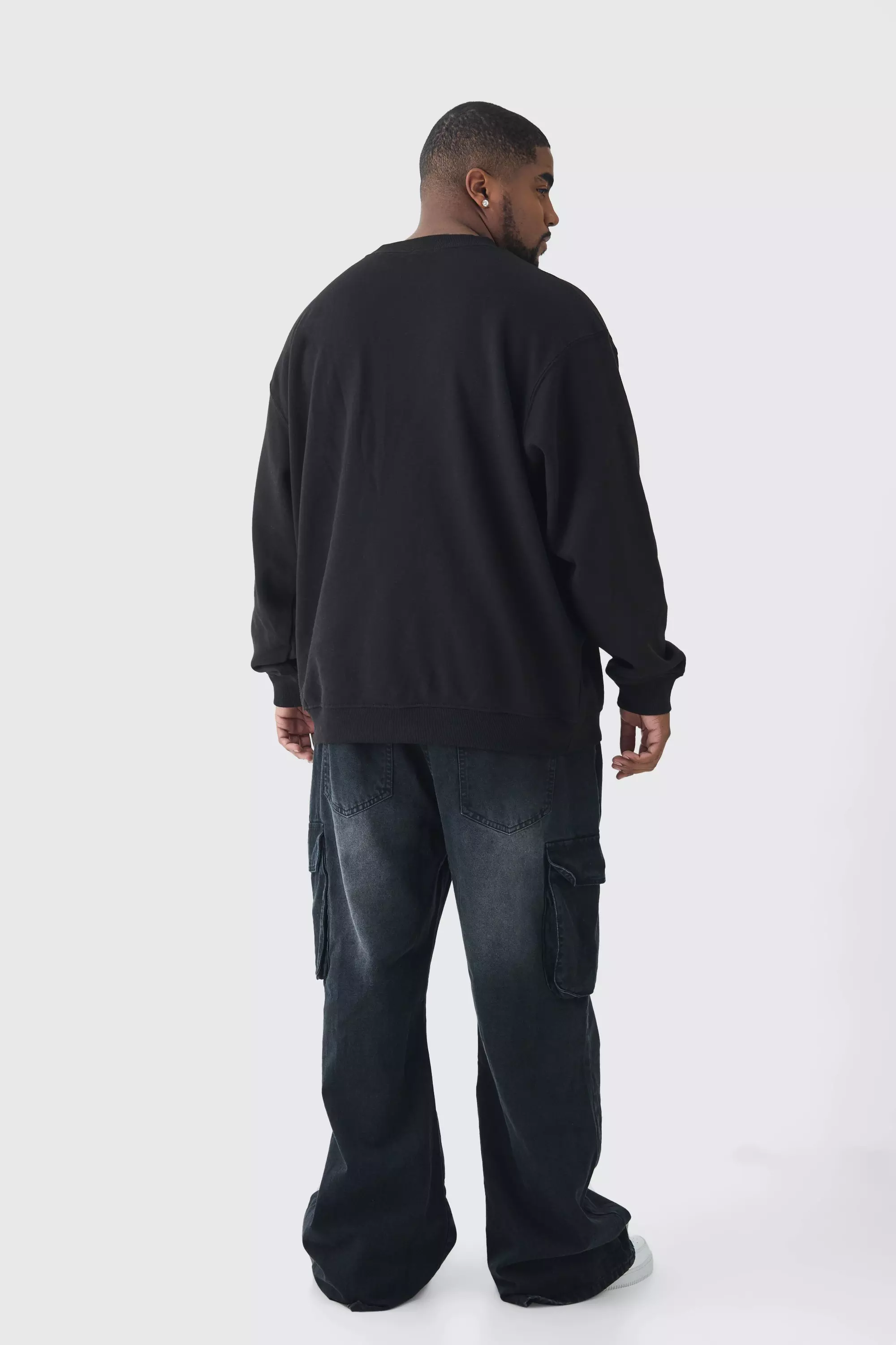 Jeans Cargo A Zampa In Denim Rigido Rilassati, Washed black immagine alternativa