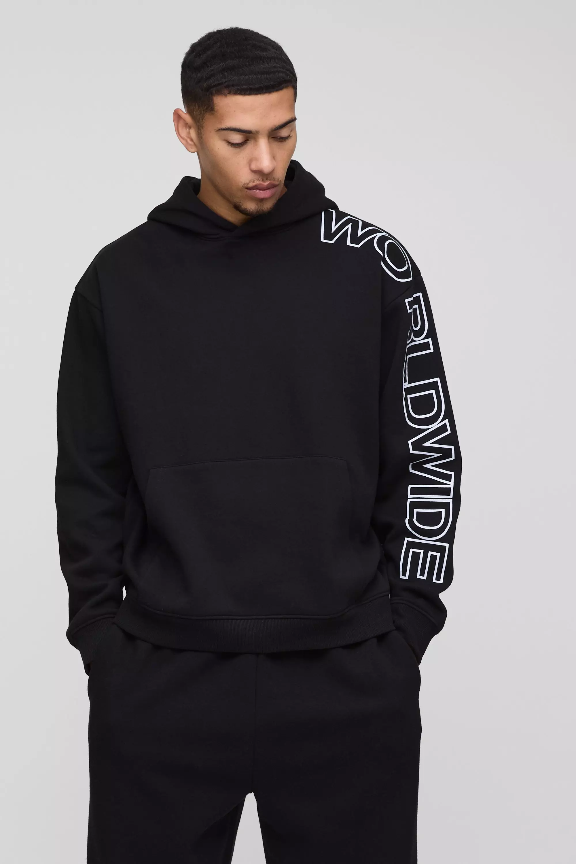 Felpa Oversize Worldwide Con Cappuccio, Black immagine alternativa