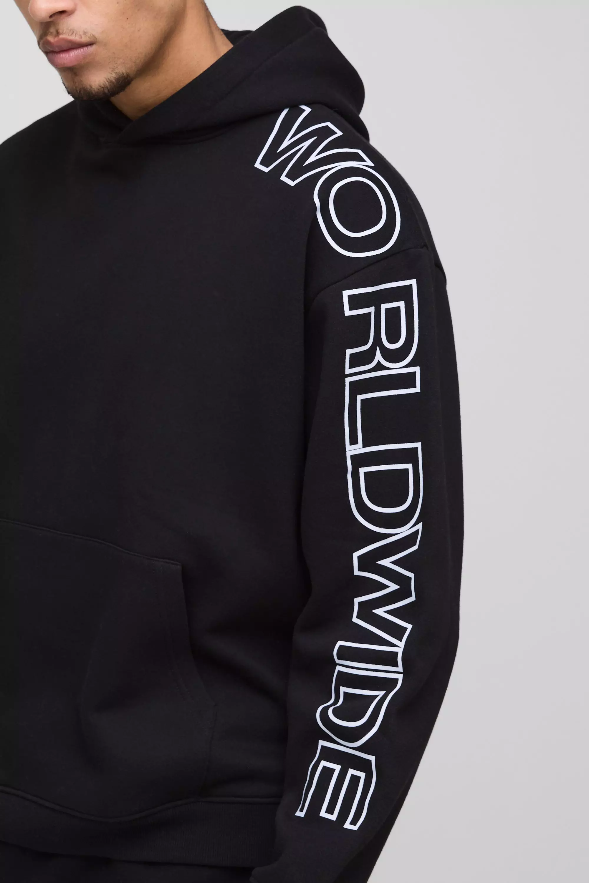 Felpa Oversize Worldwide Con Cappuccio, Black immagine alternativa