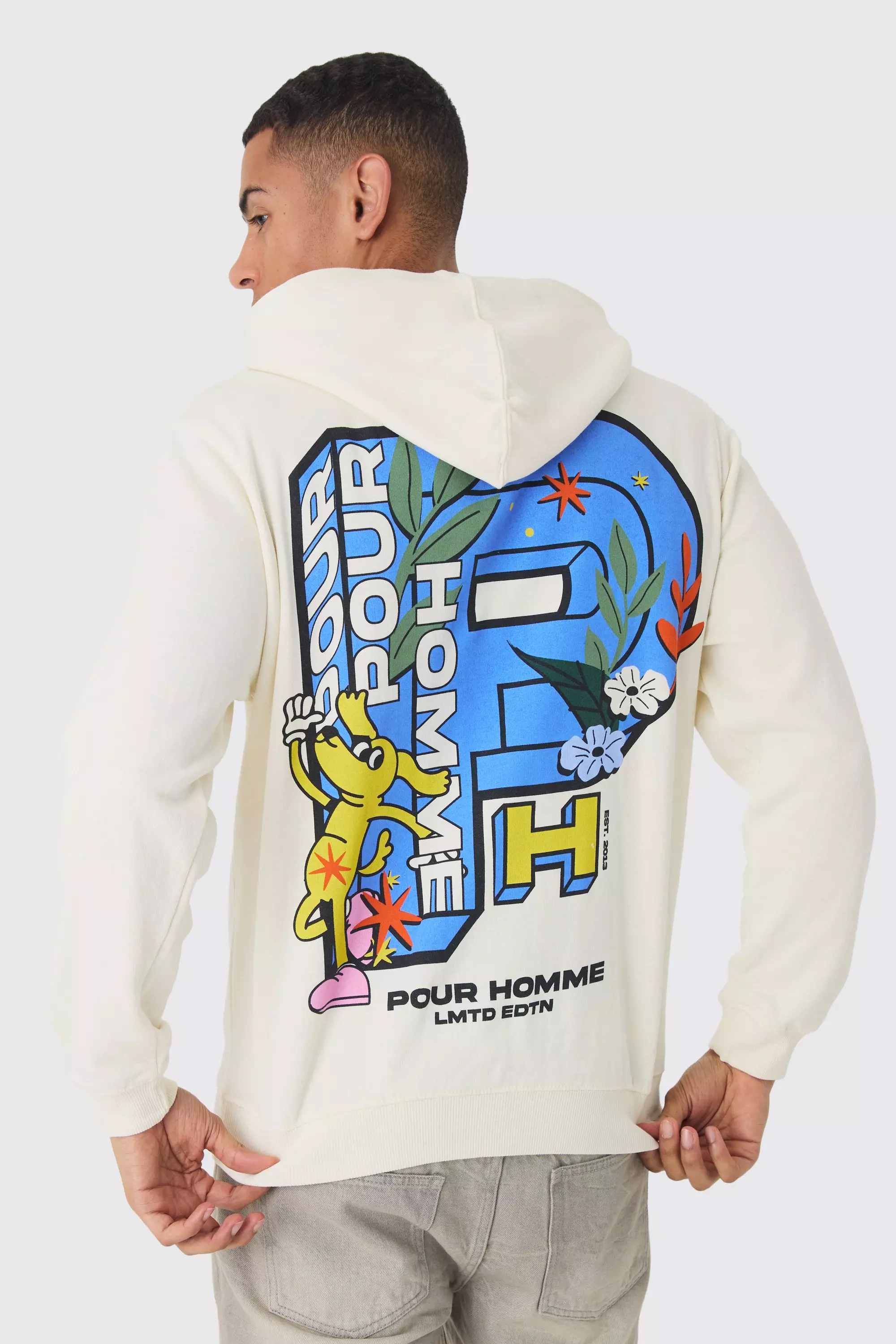 Pour Homme Cartoon Graphic Hoodie Ecru