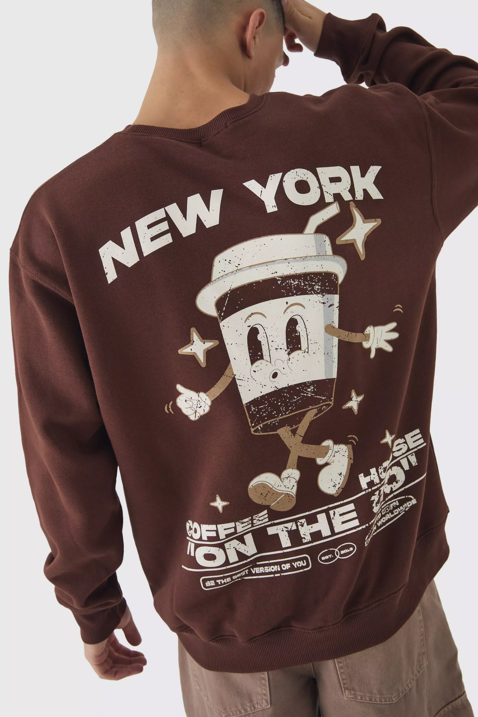 Oversized Coffee House Graphic Sweatshirt Chocolate