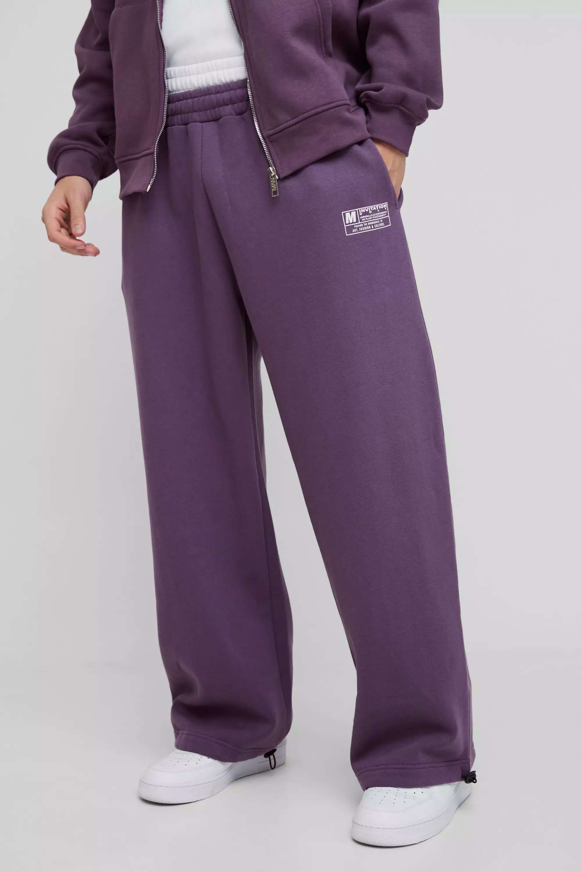 Purple Wide Leg Tie Cuff Double Waistband Sweatpants alternative image