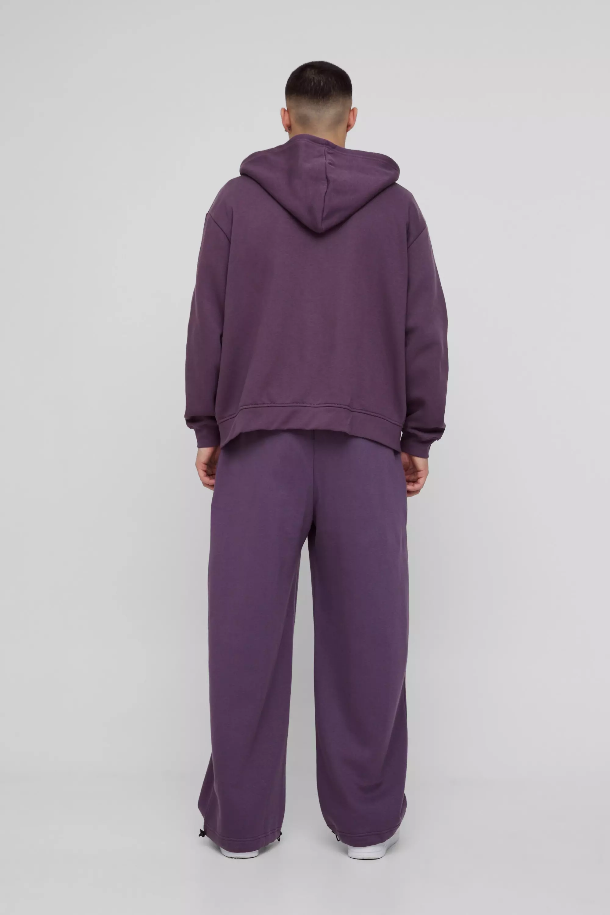 Purple Wide Leg Tie Cuff Double Waistband Sweatpants alternative image