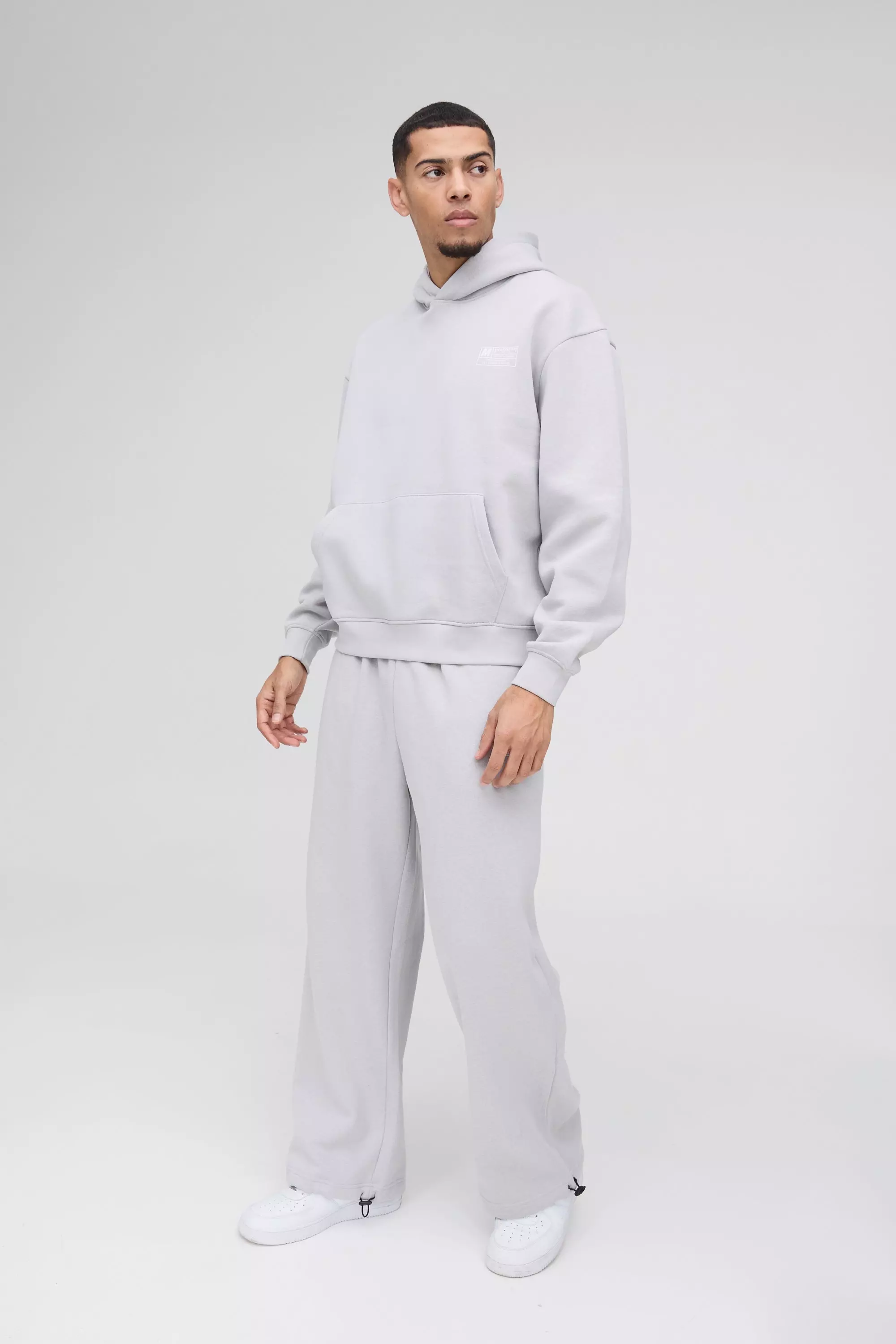 Grey marl Oversized Boxy Hoodie & Wide Leg Tie Cuff Tracksuit  alternative image