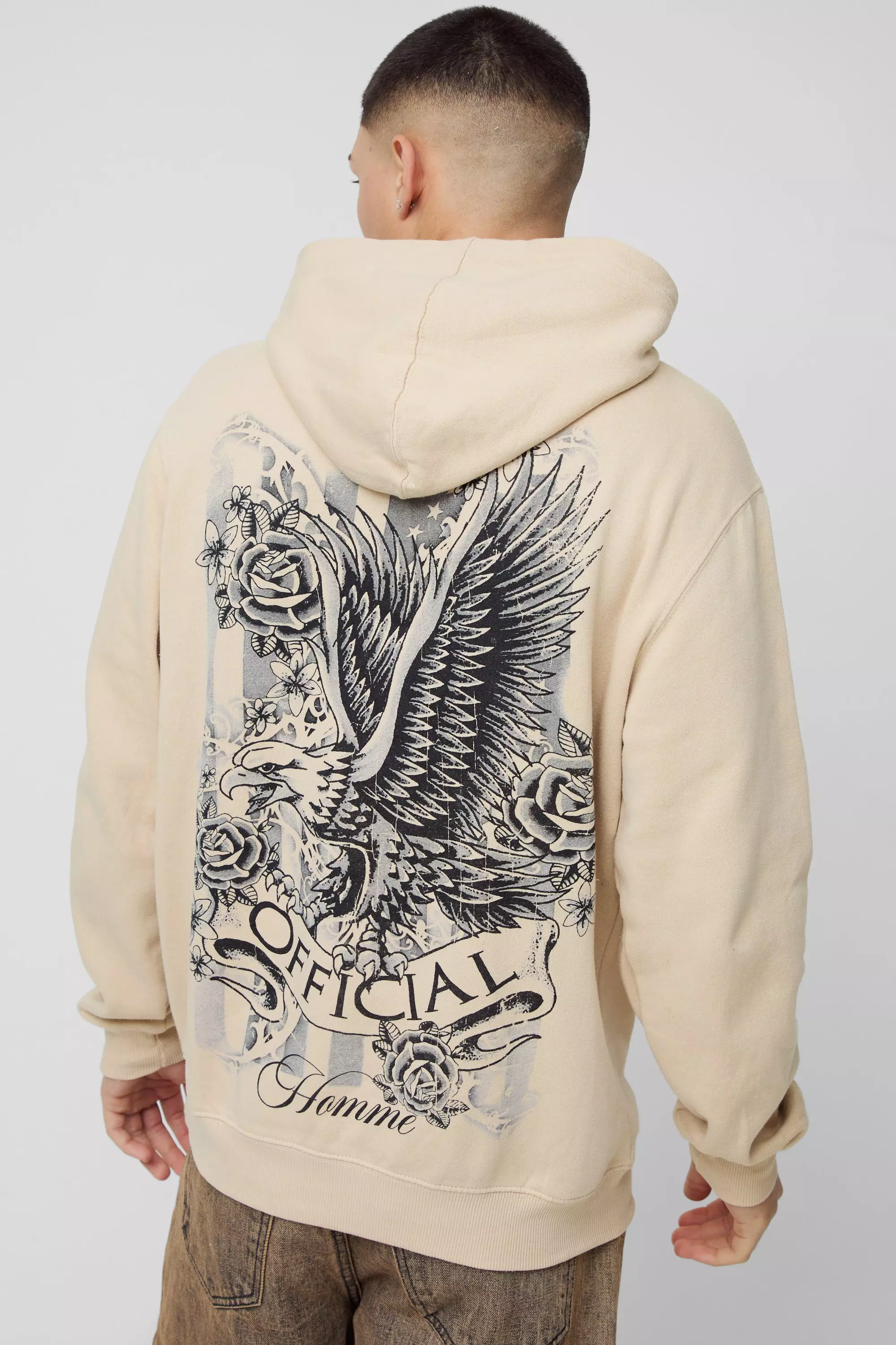 Sand Beige Official Bird Rose Graphic Hoodie