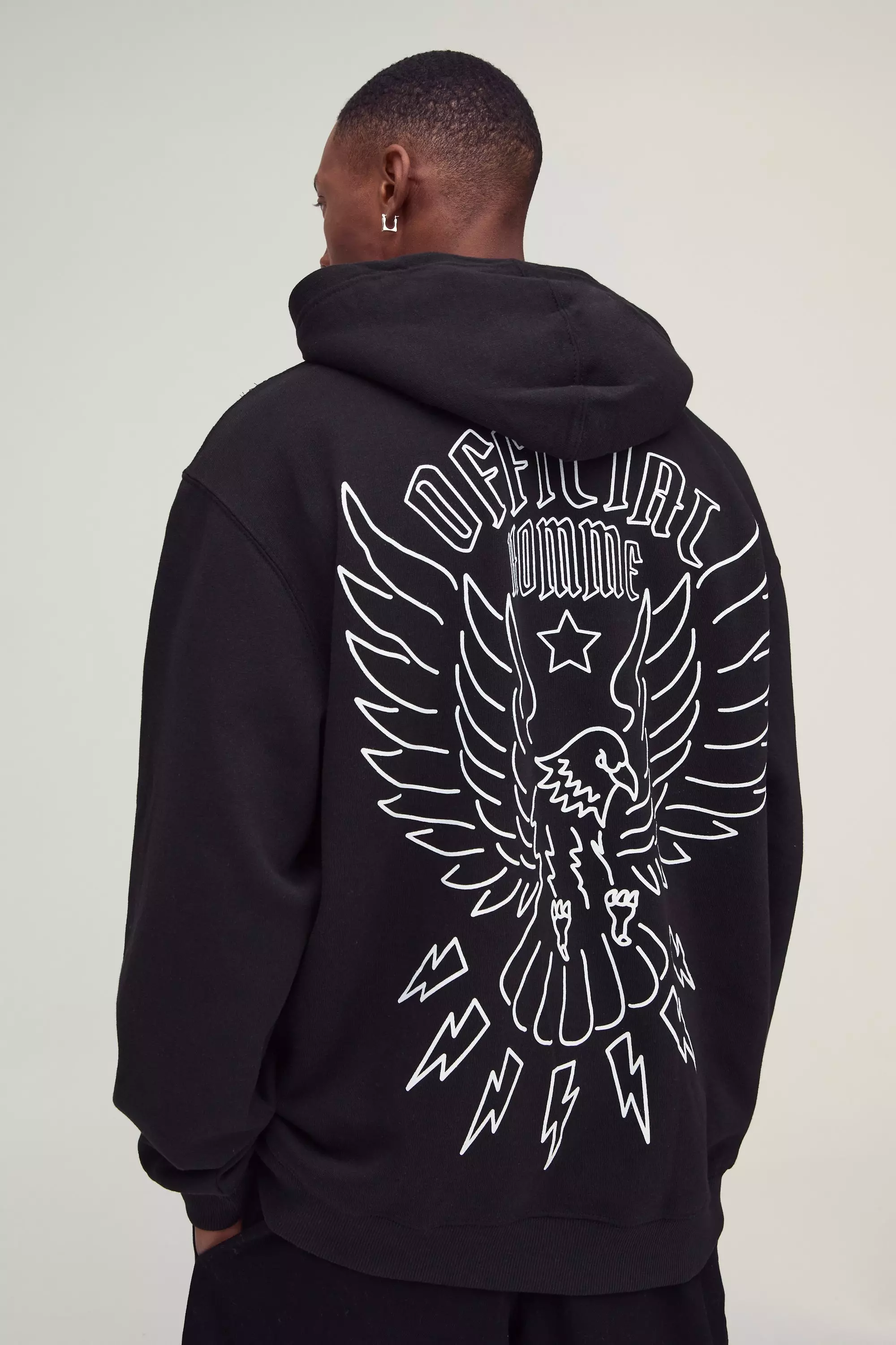 Black Oversized Official Eagle Line Drawn Graphic Hoodie alternative image