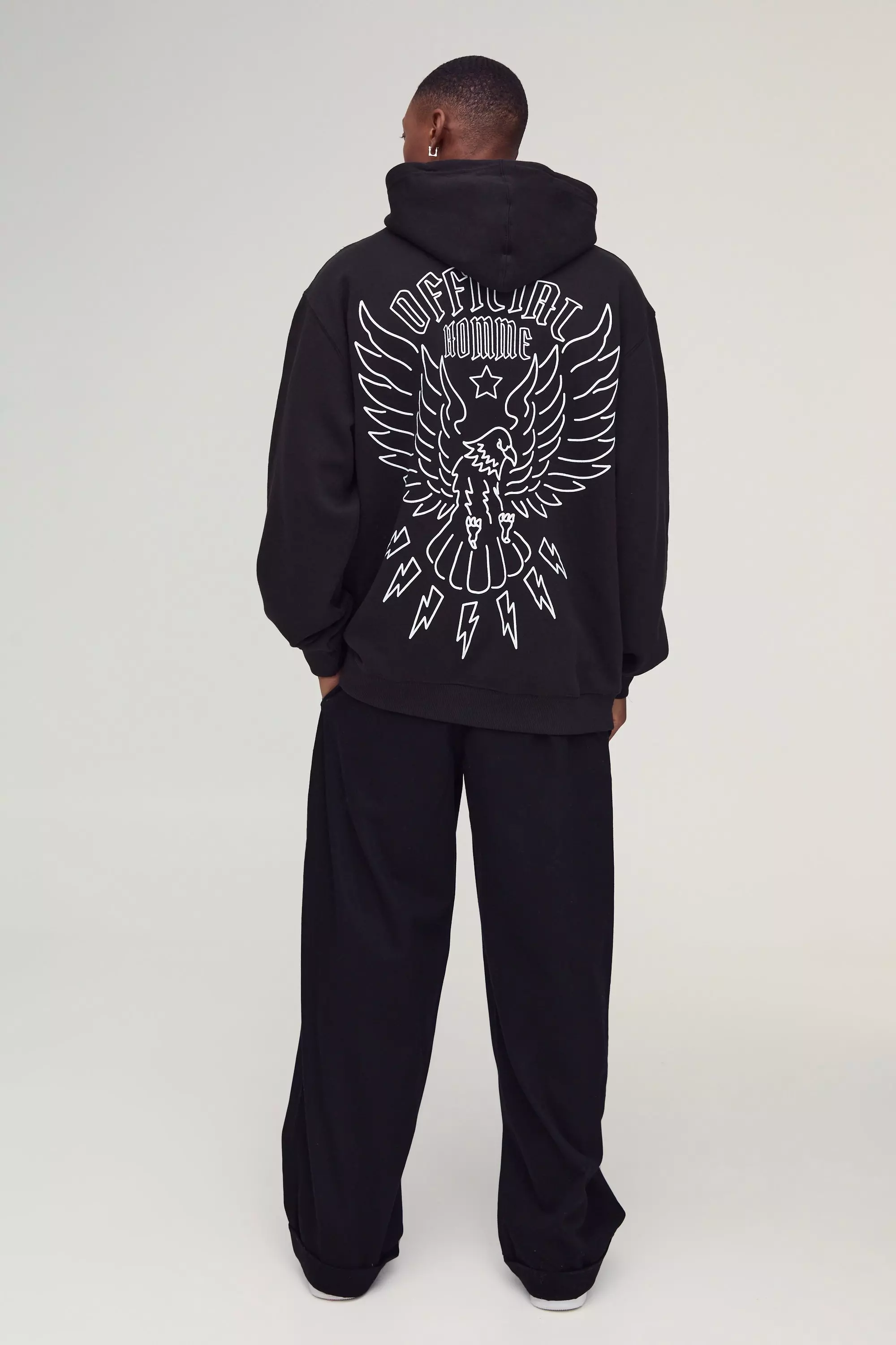 Black Oversized Official Eagle Line Drawn Graphic Hoodie alternative image