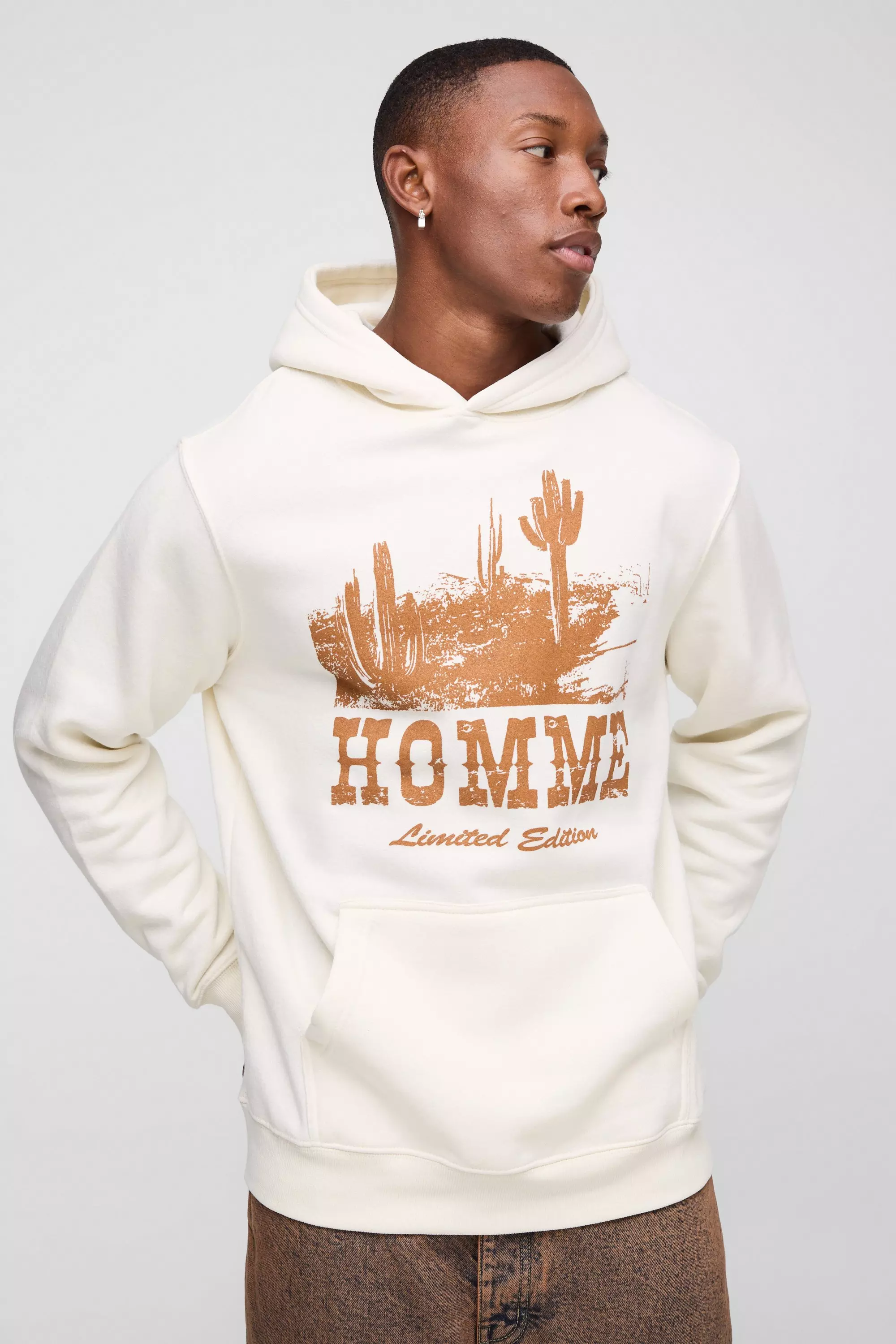 Ecru White Homme Western Cactus Hoodie