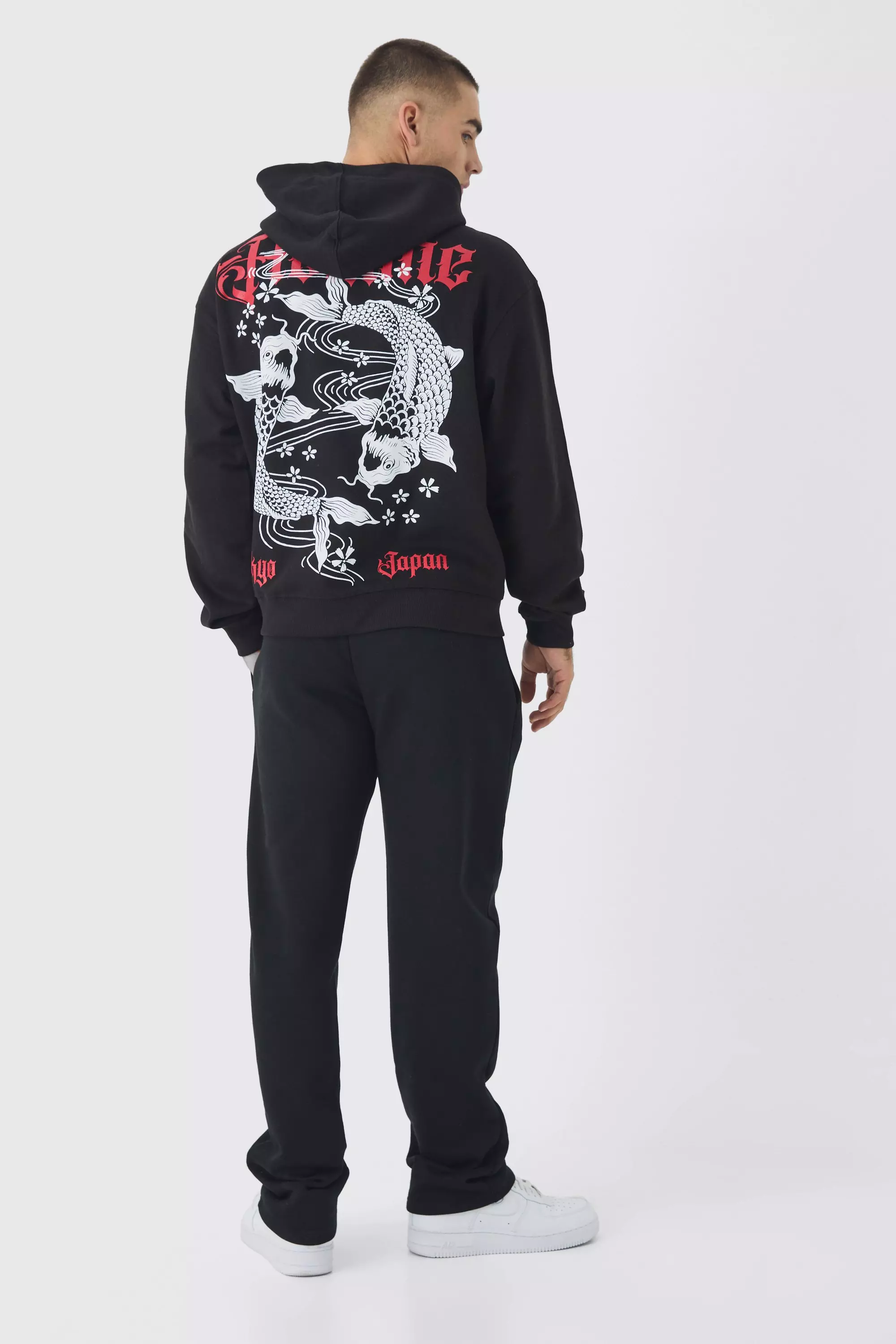Kastiger Hoodie mit Homme Koi Carp Print, Black alternatives Bild