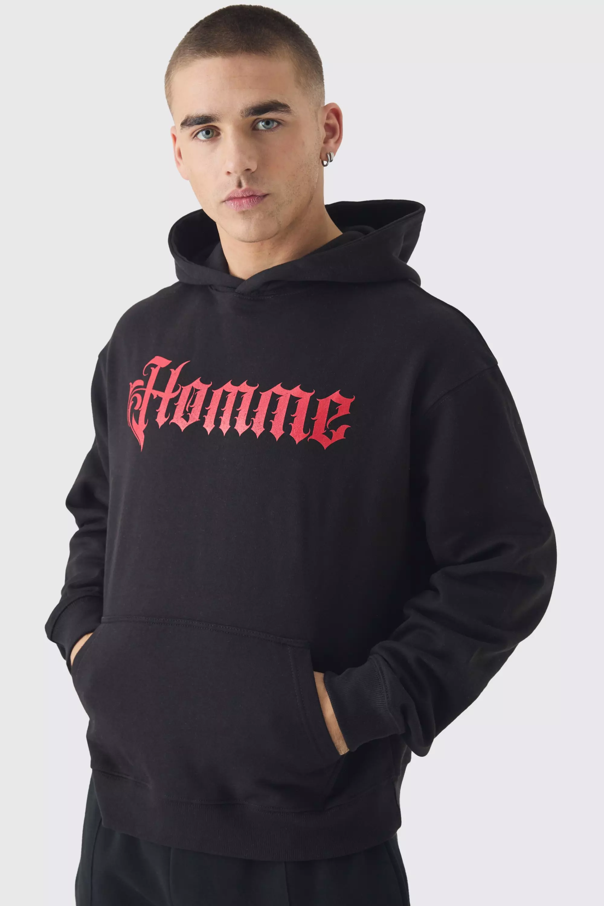 Kastiger Hoodie mit Homme Koi Carp Print, Black alternatives Bild