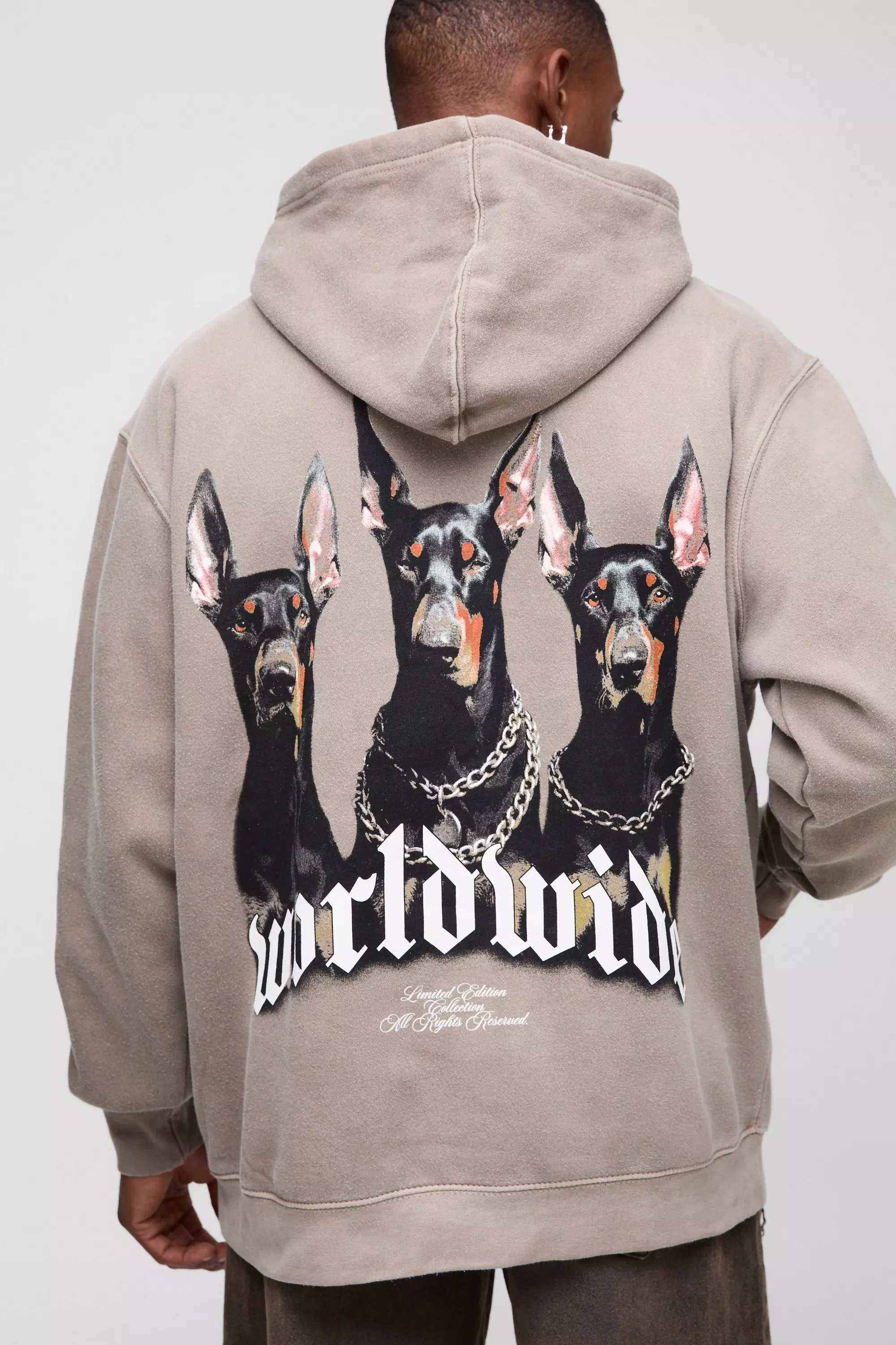 Oversized Worldwide Graphic Hoodie Chocolate