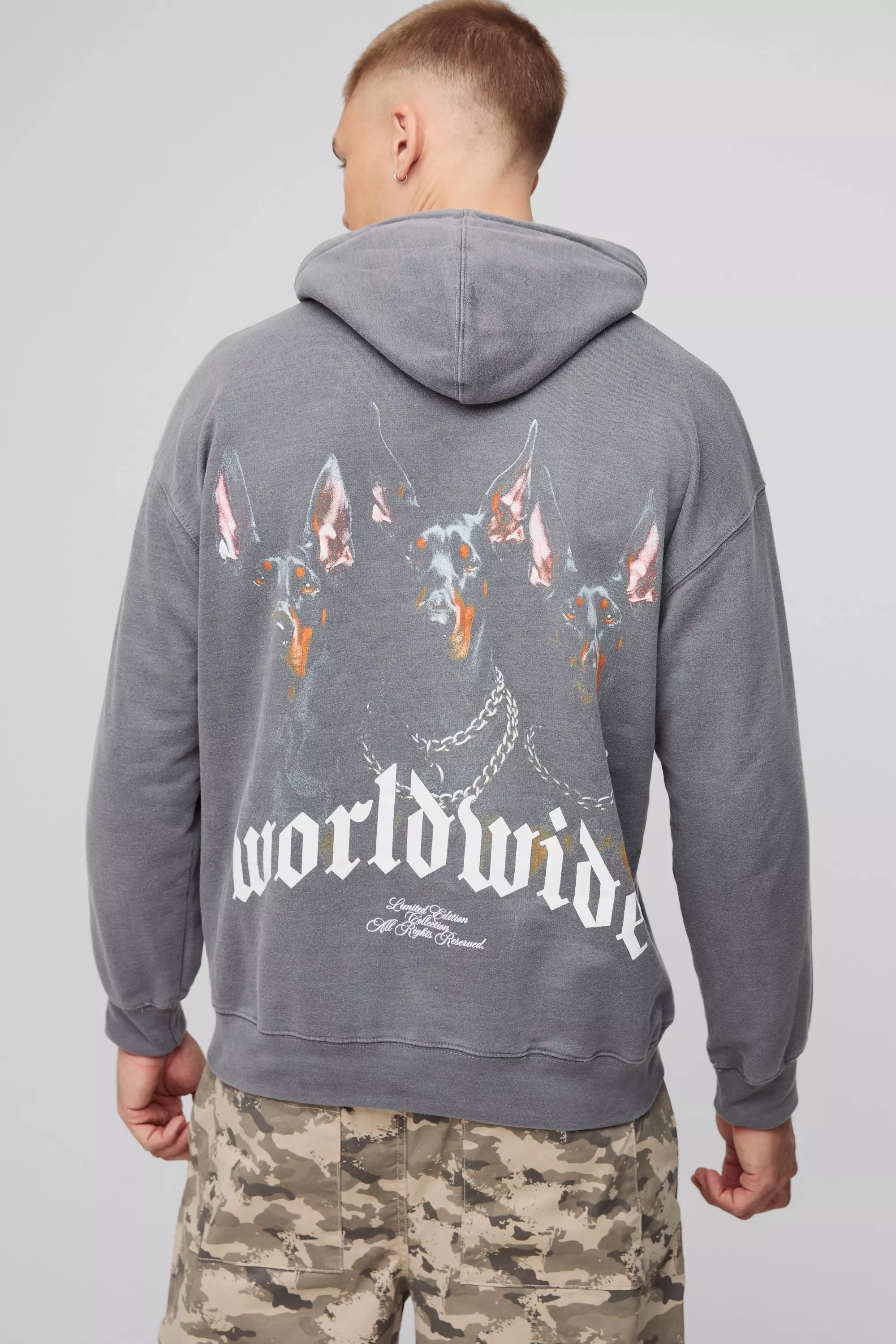 Oversized Worldwide Graphic Hoodie Charcoal