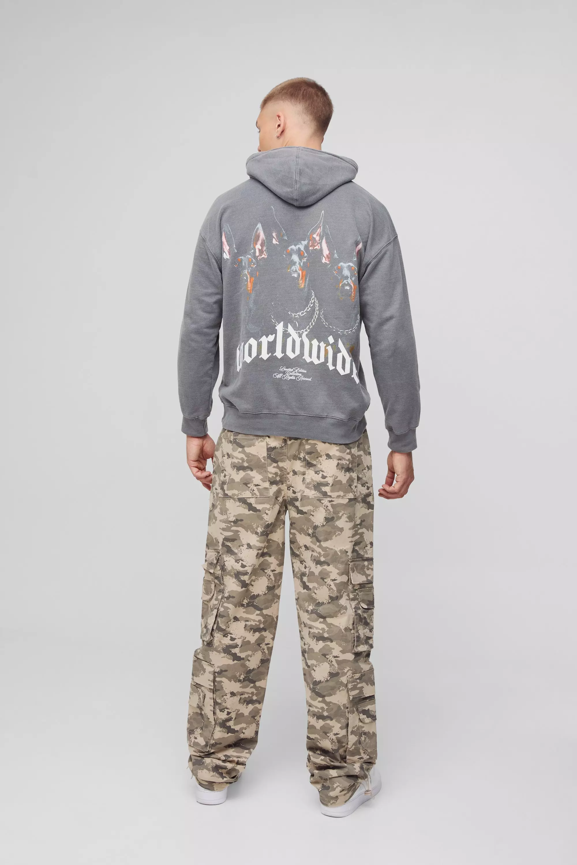 Charcoal Oversized Worldwide Graphic Hoodie alternative image