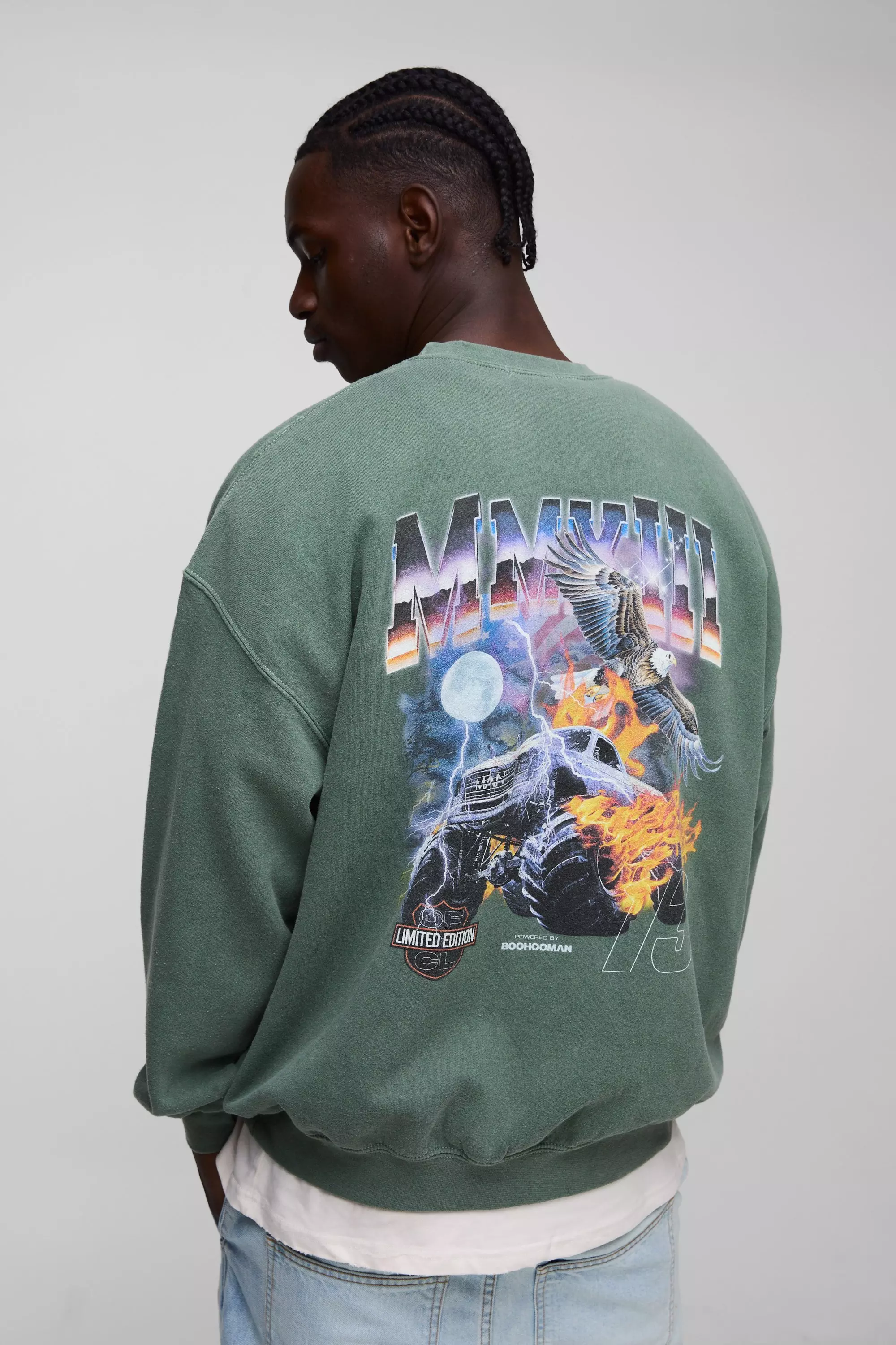 Oversized Washed Titan Truck Graphic Sweatshirt boohooMAN