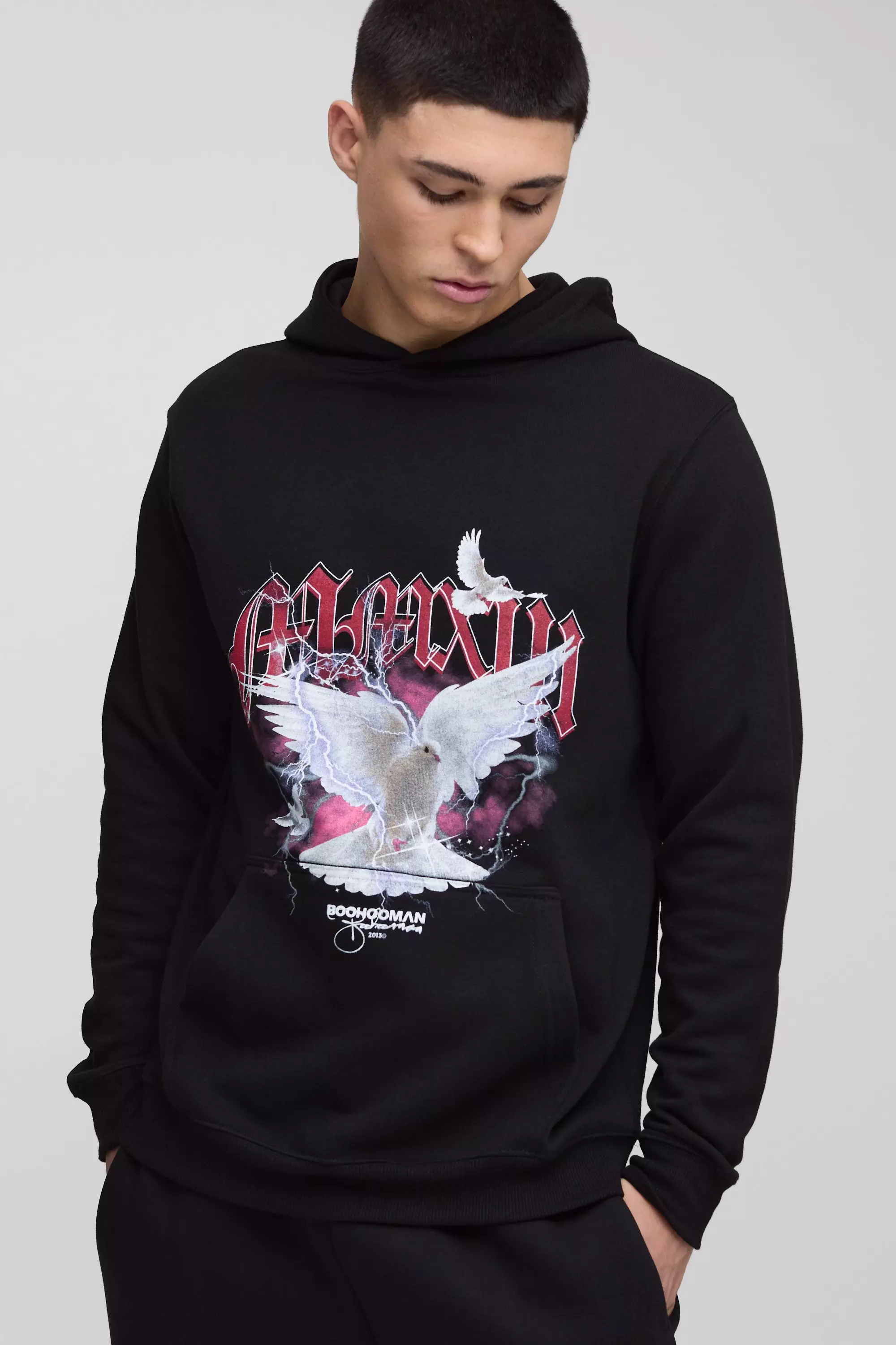 Black Oversized Dove MMXIII Graphic Hoodie alternative image