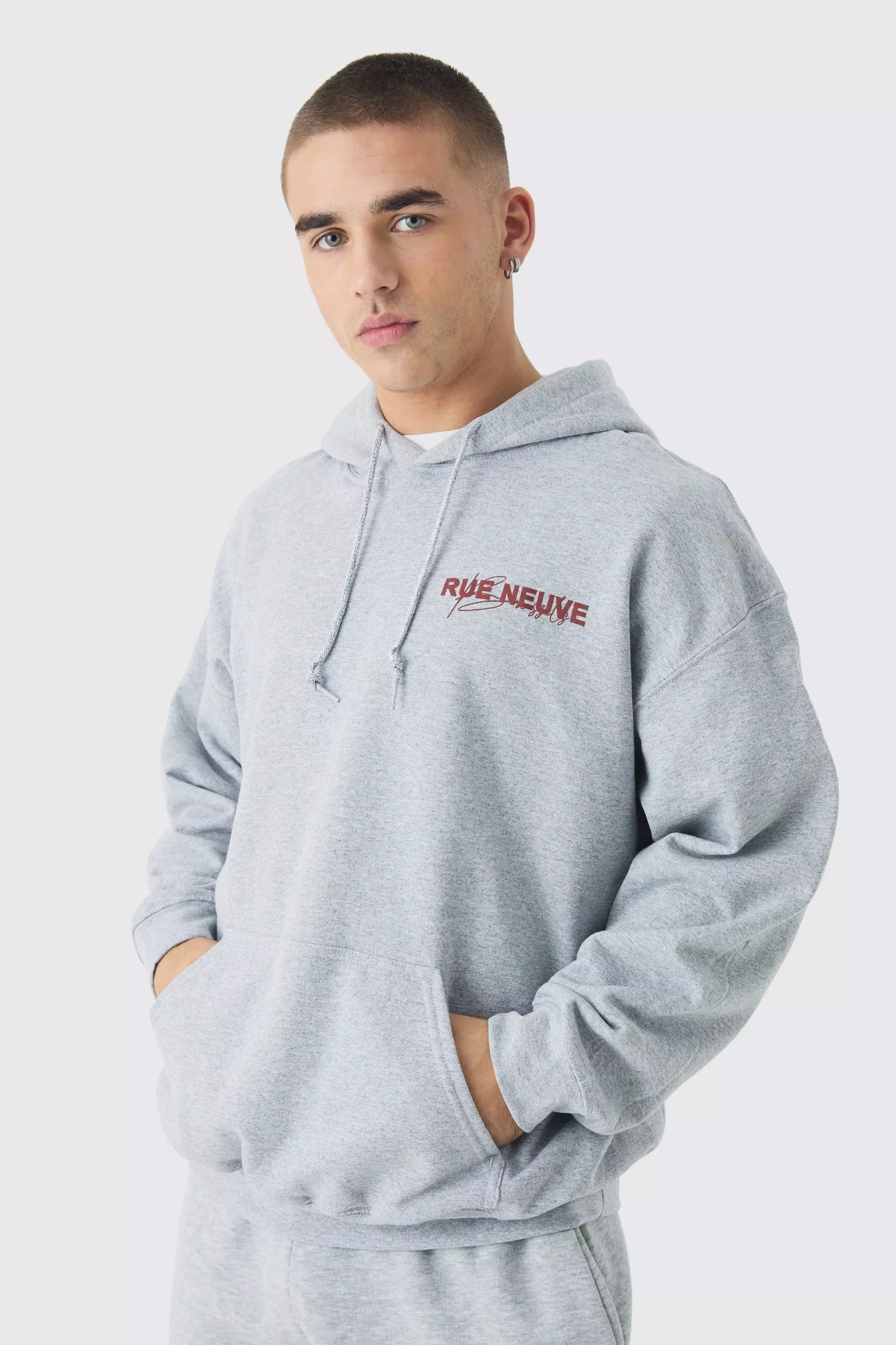 Sweat à capuche zippé et imprimé Rue Neuve, Grey marl autre image
